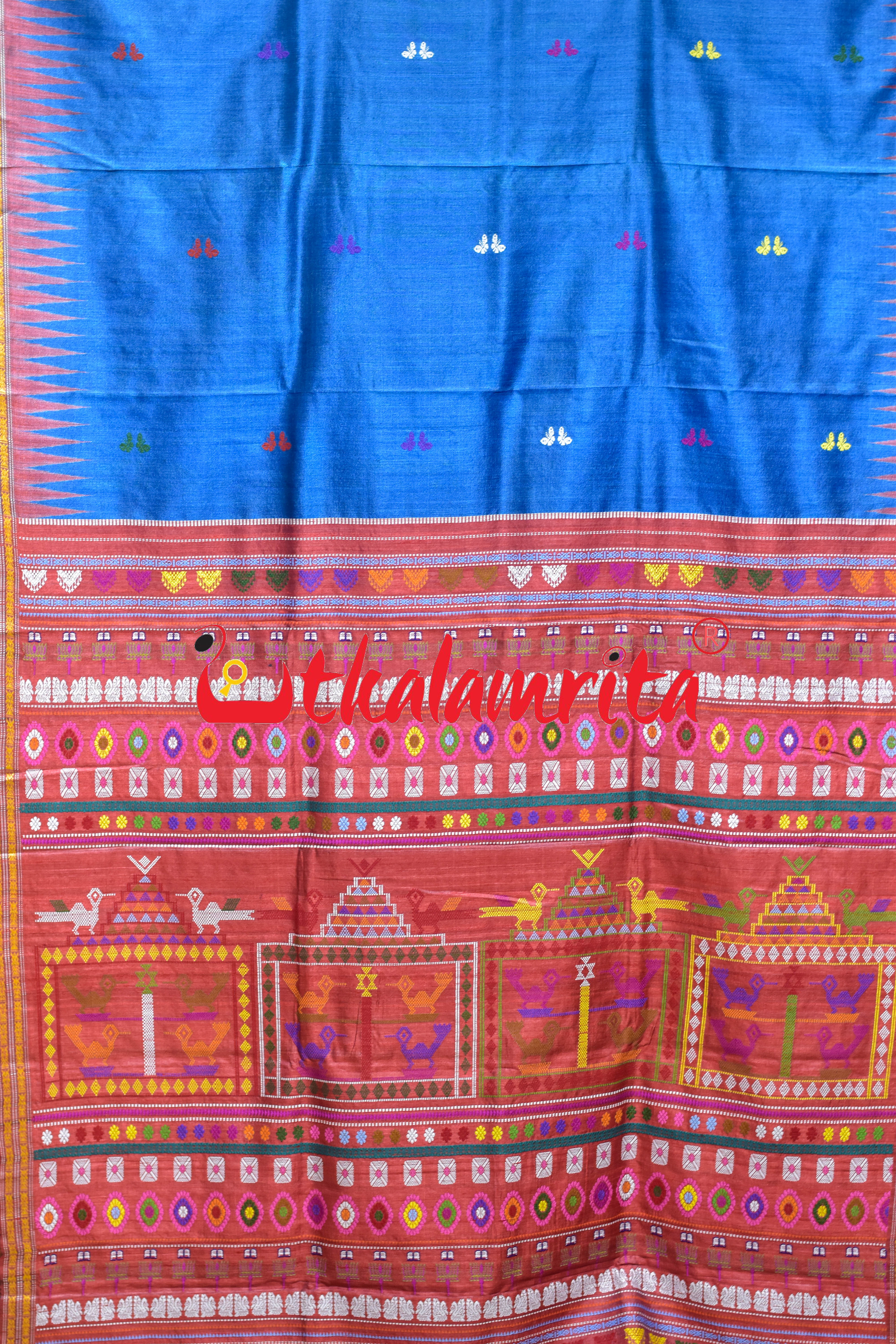 German Blue Body Butterfly Gopalpur Tussar Silk Saree