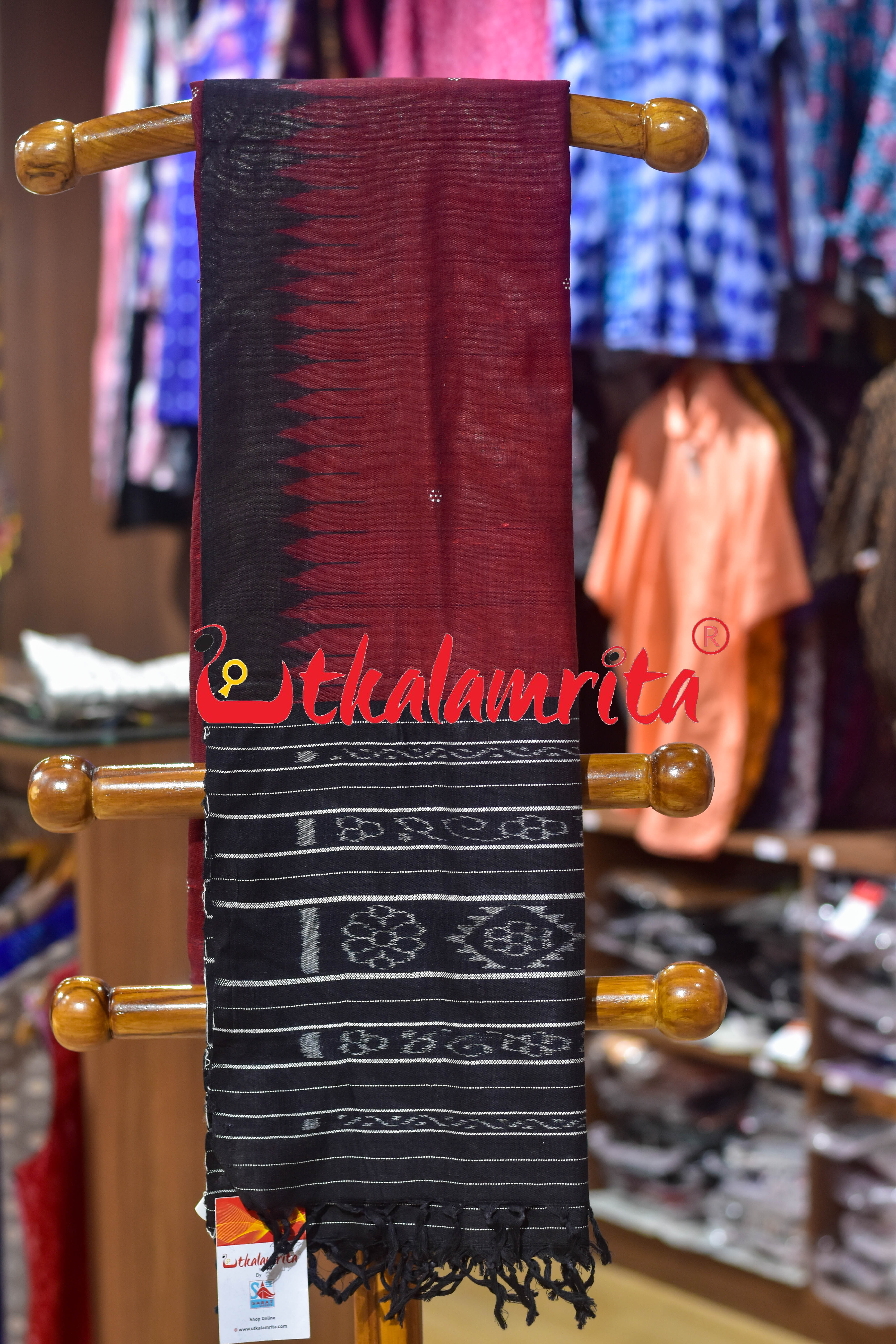 Maroon Flower Buti Ikat (Dupatta)