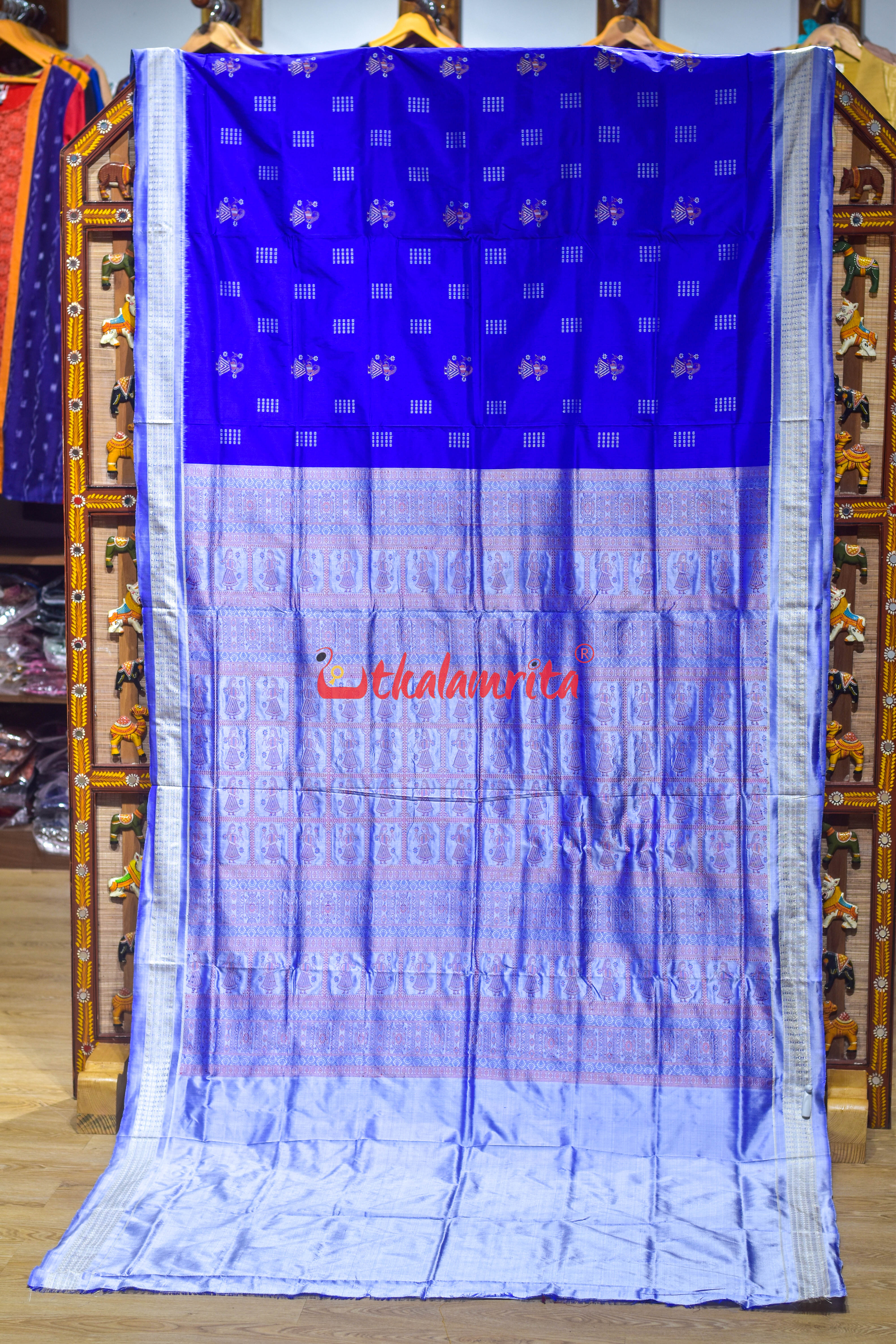 Royal Blue Doll Body Bomkai Silk Saree