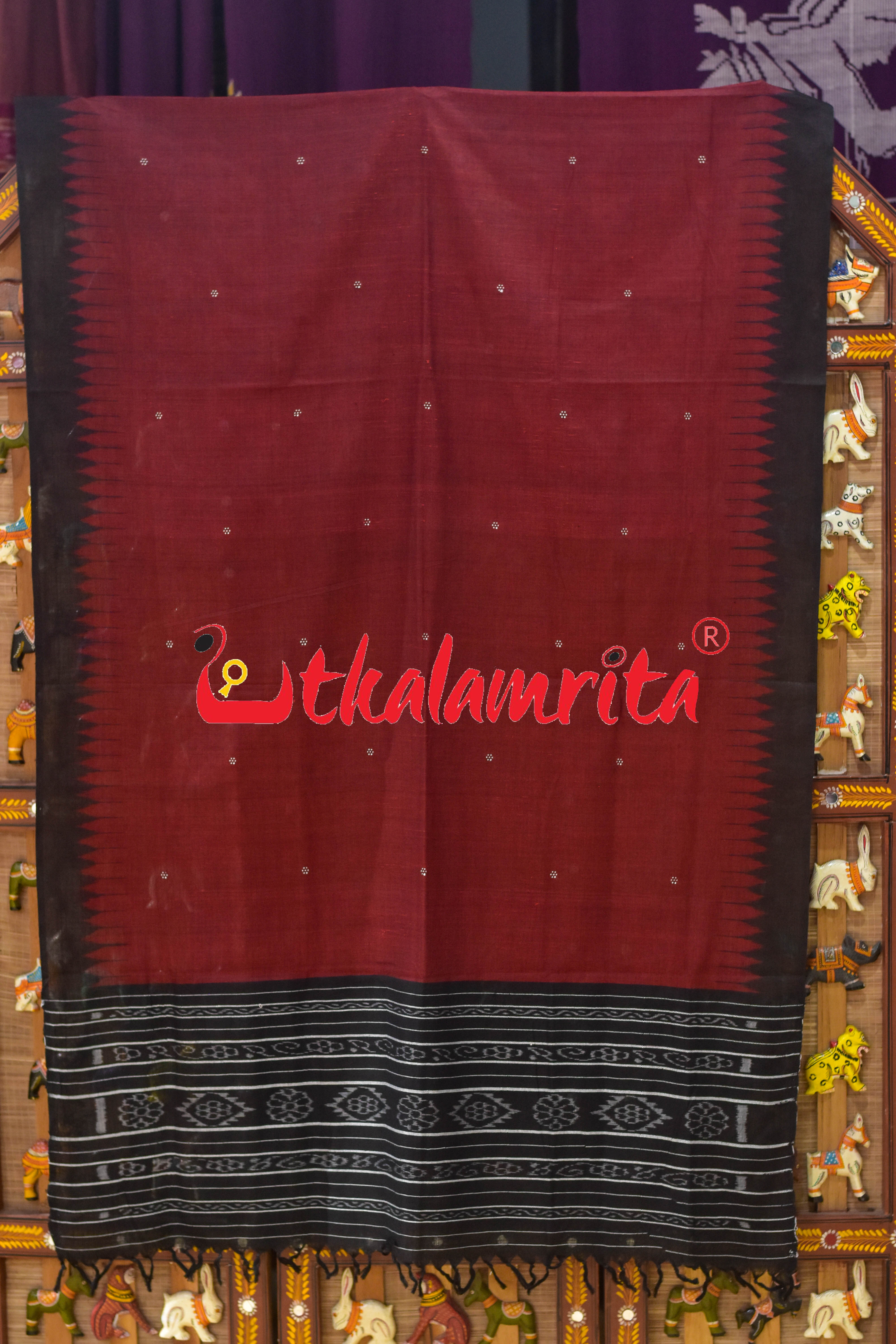 Maroon Flower Buti Ikat (Dupatta)