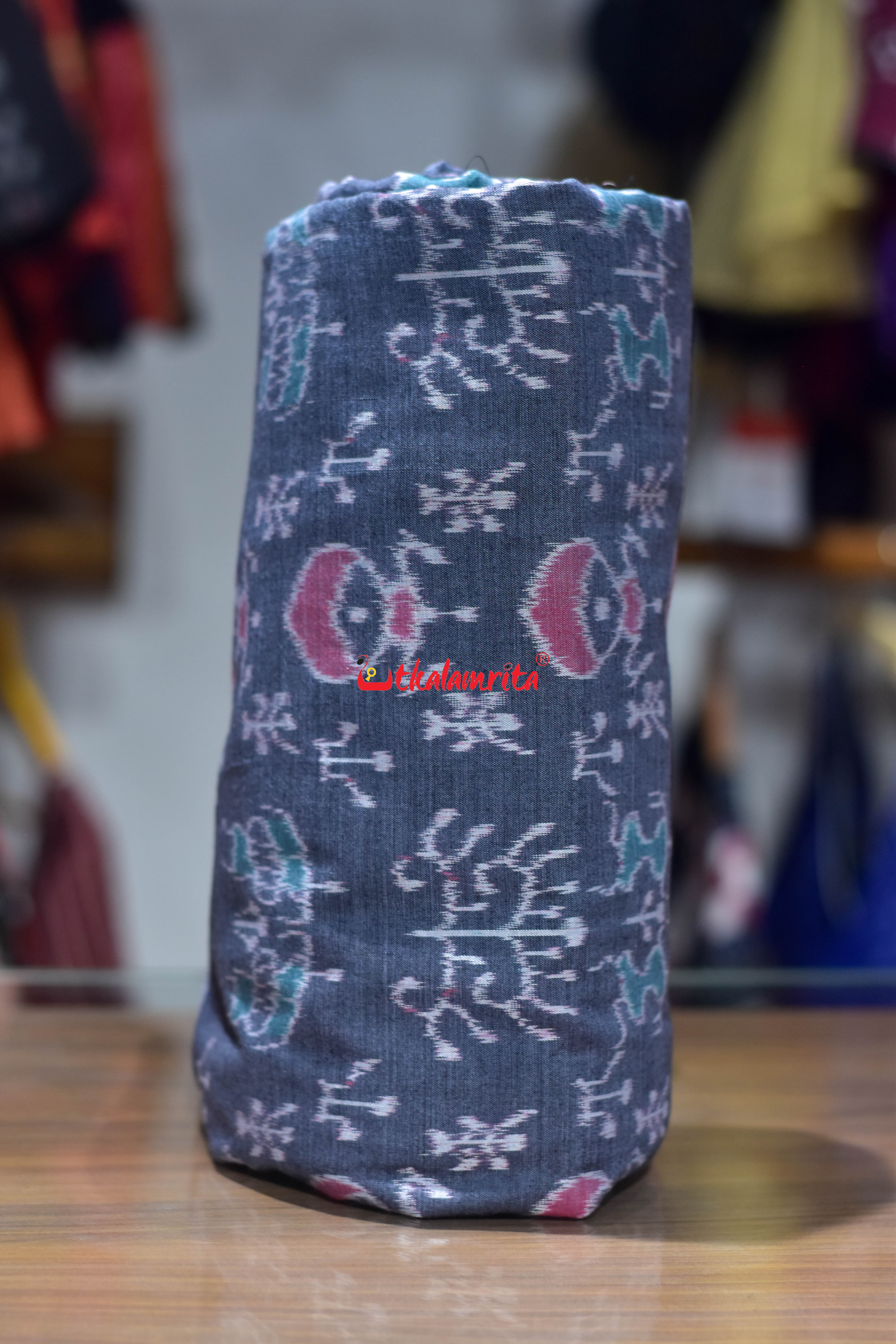 Grey Tribal Kalasi Paper Desigmn Sambalpuri Cotton (Fabric)