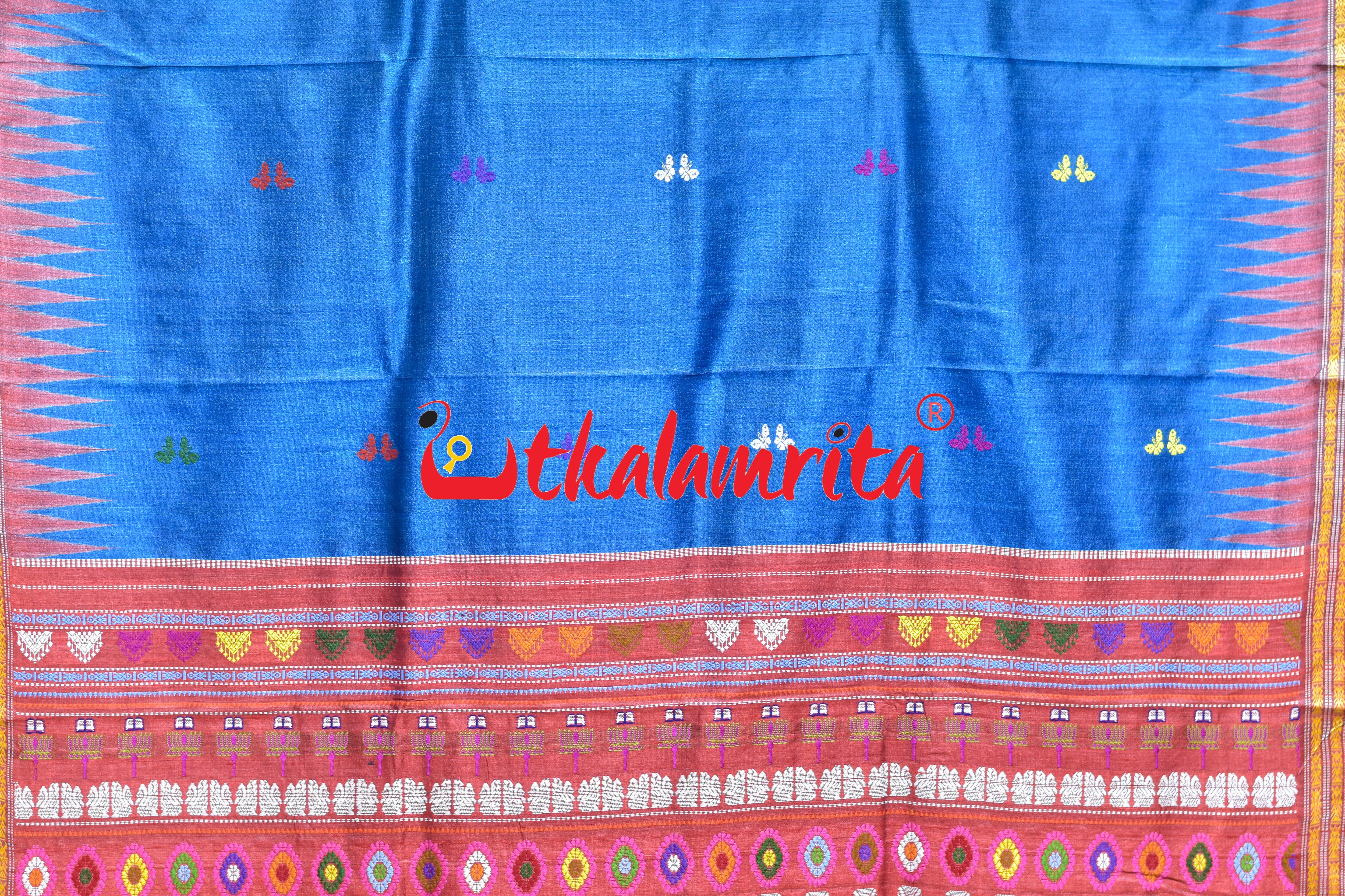 German Blue Body Butterfly Gopalpur Tussar Silk Saree