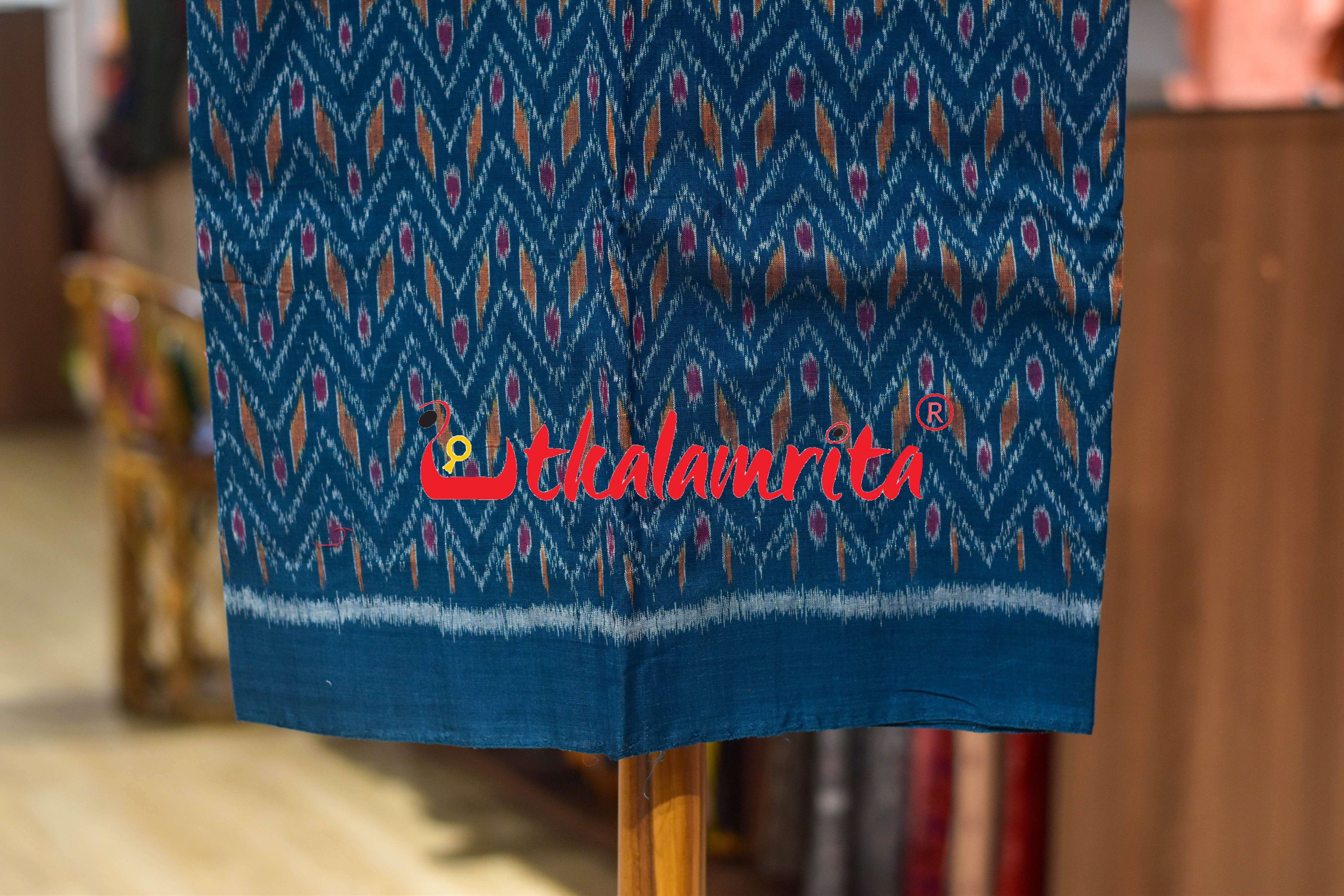 Teal Green Red Thikiri Waves Sambalpuri Cotton Dress Set