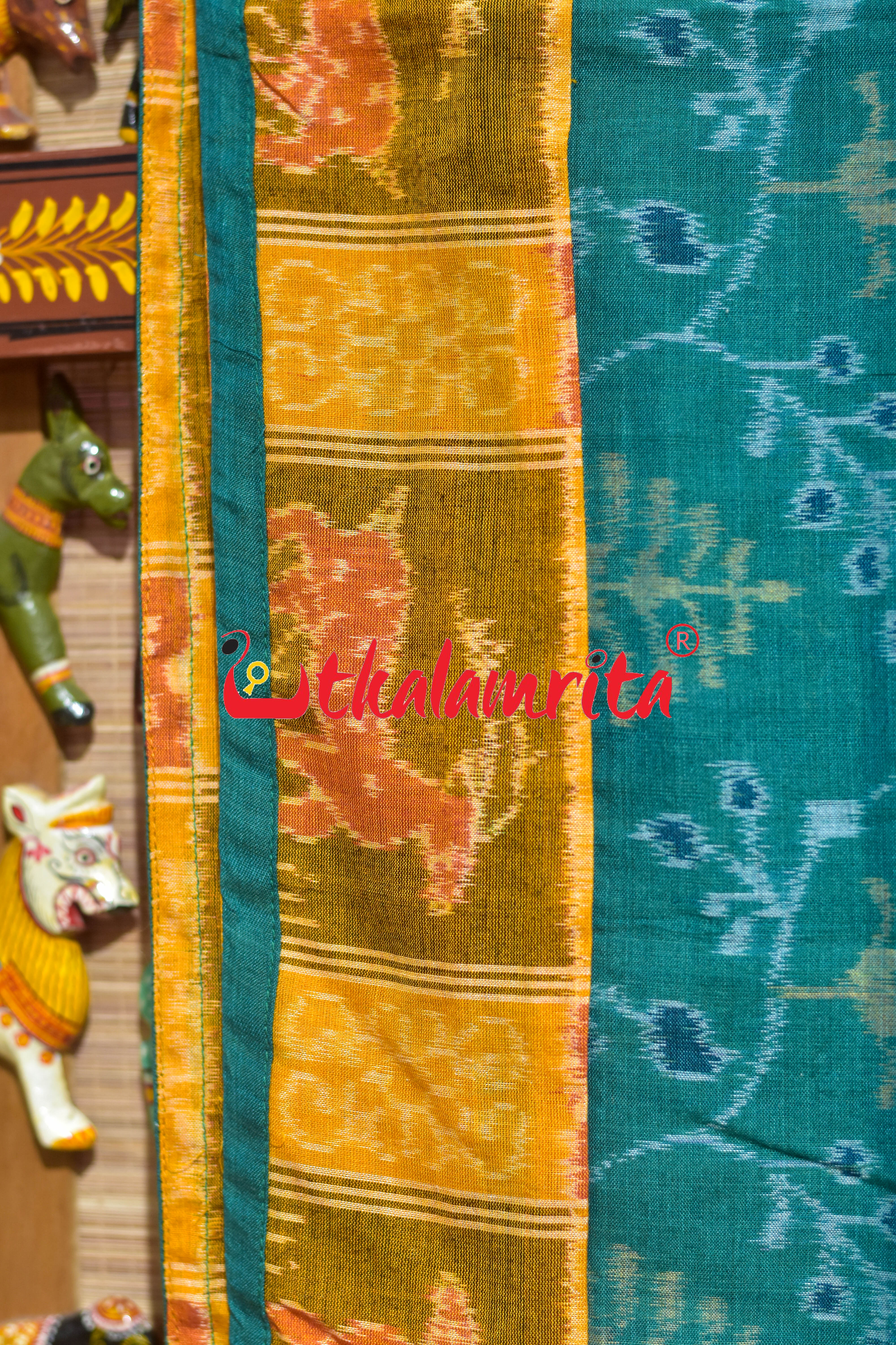 Green Yellow Half Nabakothi Designer Cotton Saree