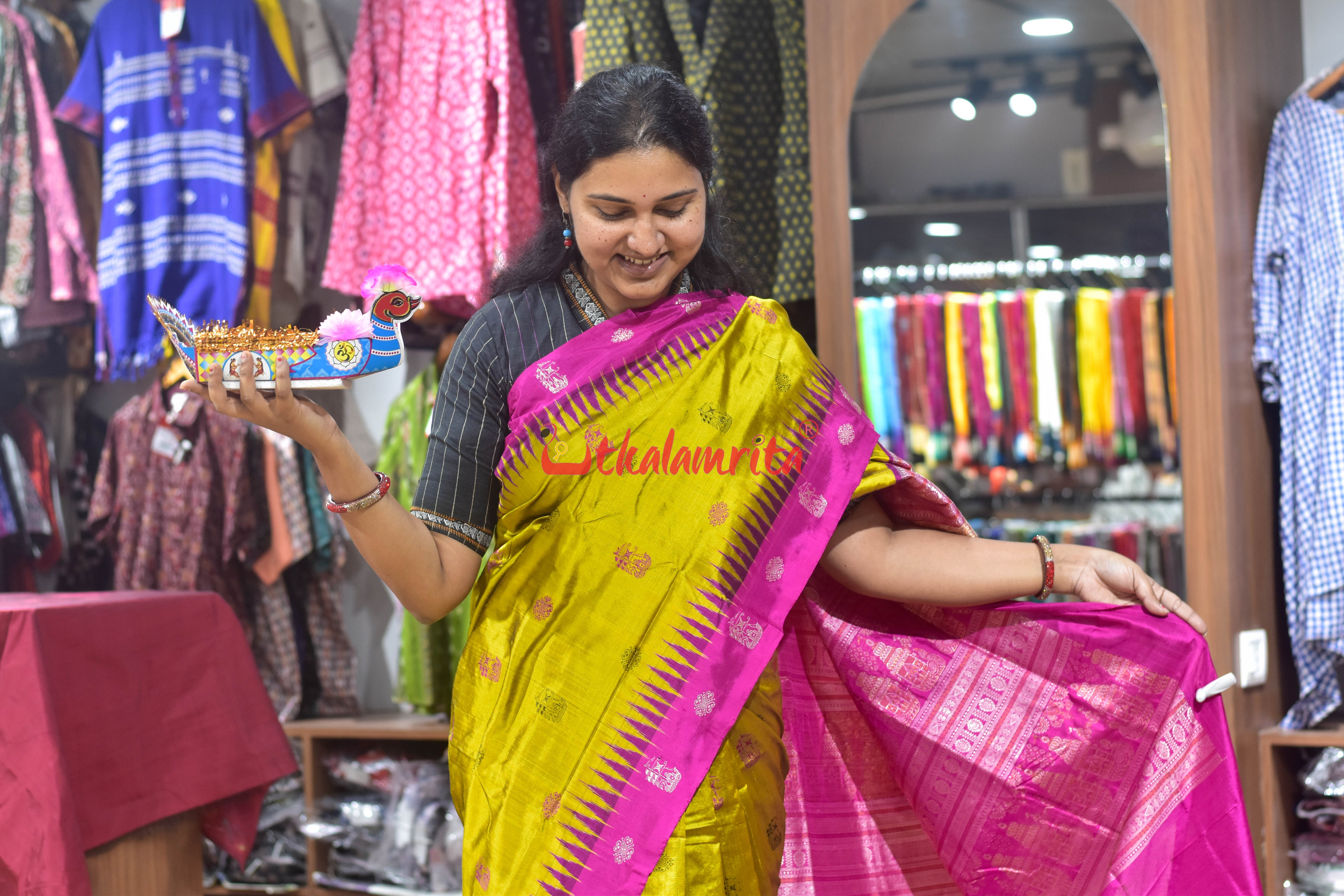 Boita Golden Rani Bomkai Silk Saree