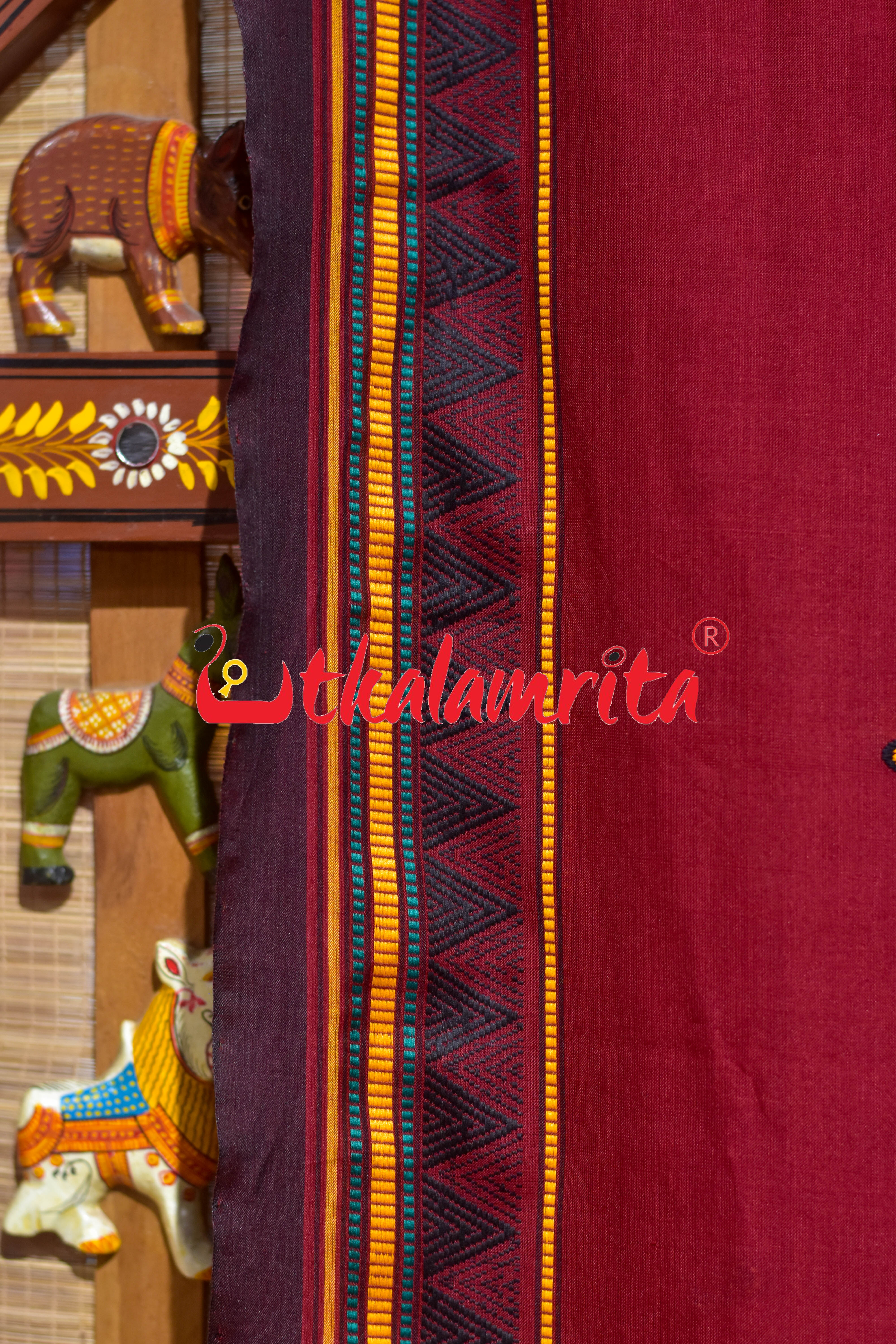 Maroon Black Fish Anchal Dongrioa Cotton Saree
