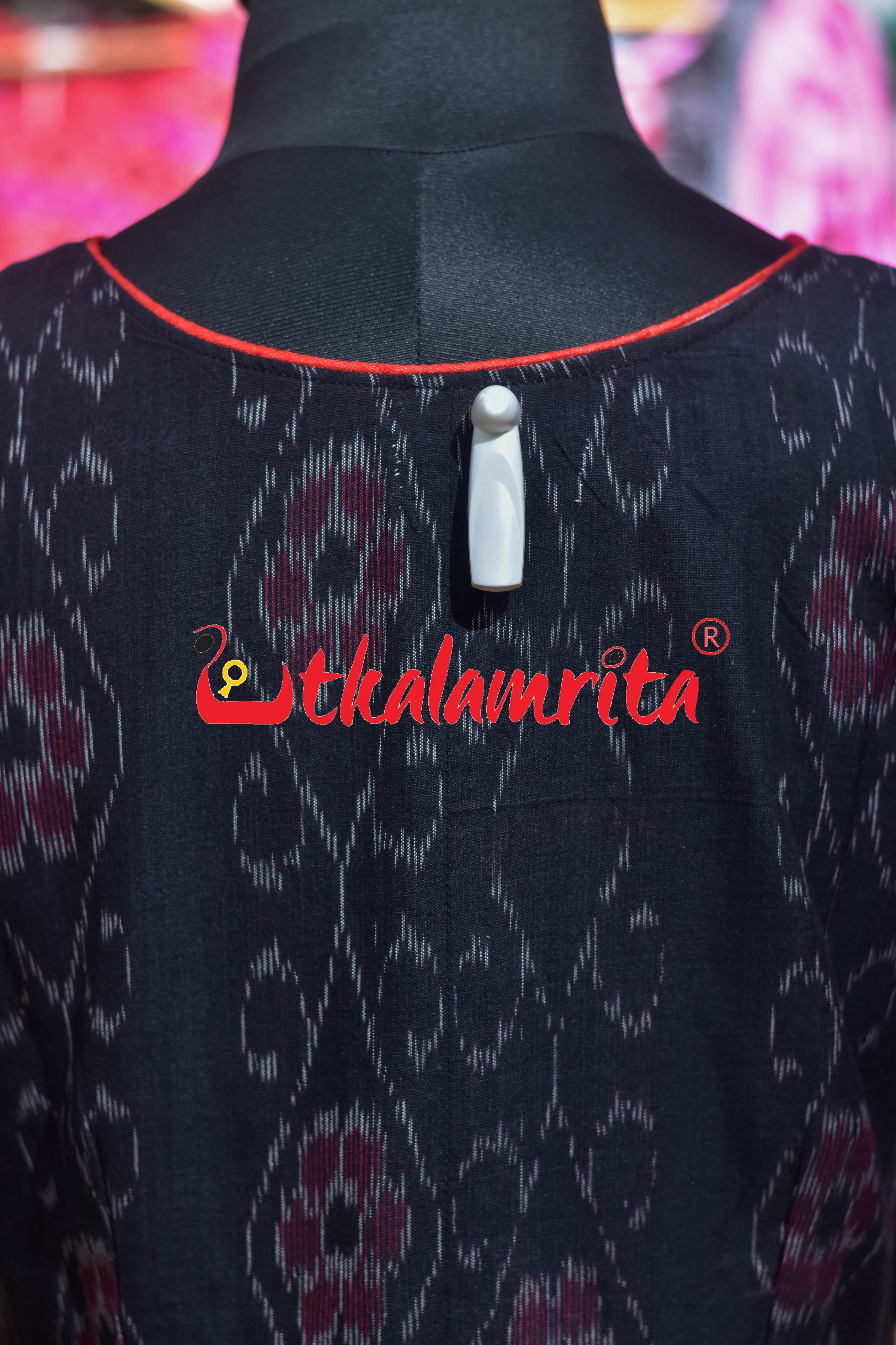 Black Flower Bandha Red Dhanpatri (Ladies' Gown)