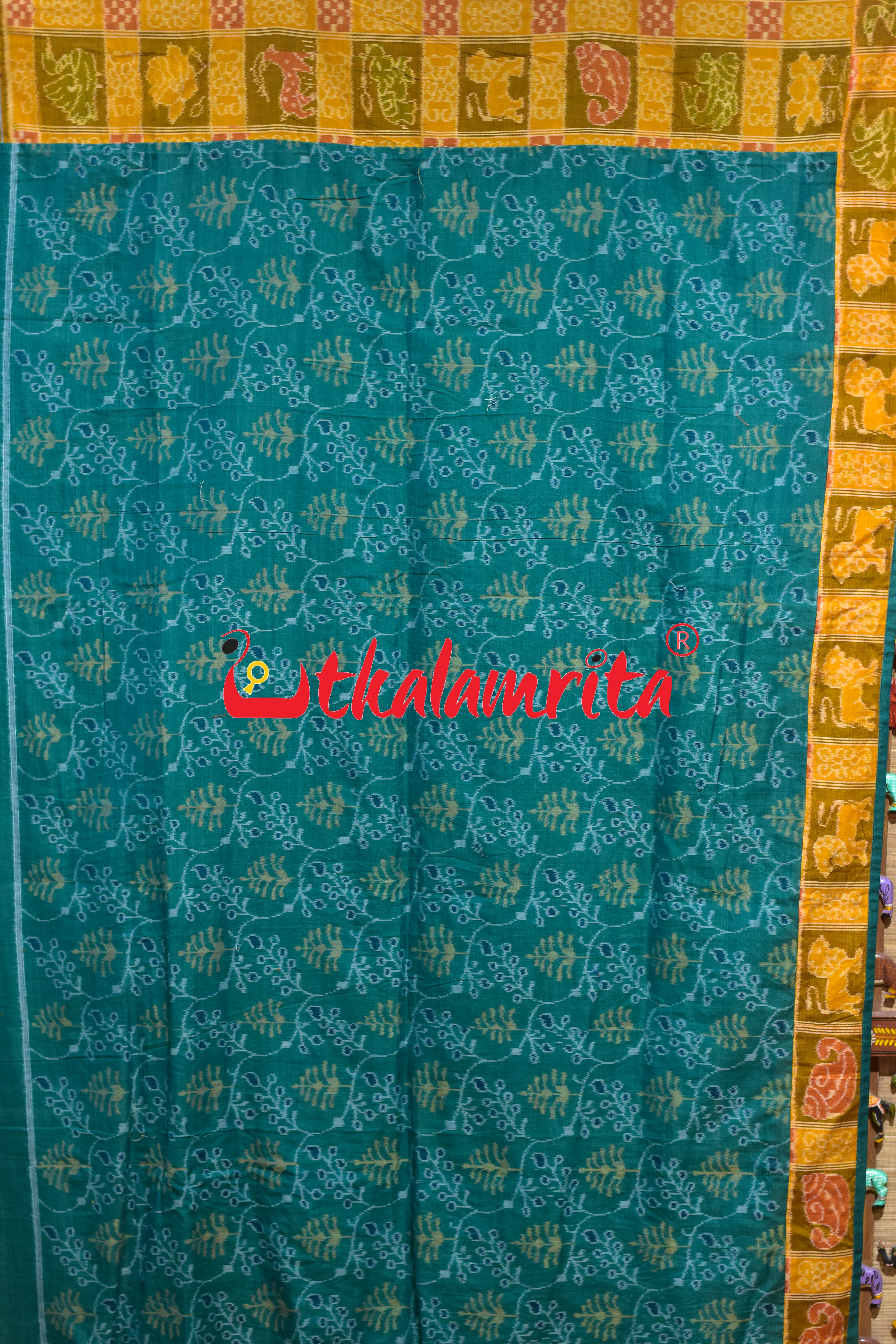 Green Yellow Half Nabakothi Designer Cotton Saree