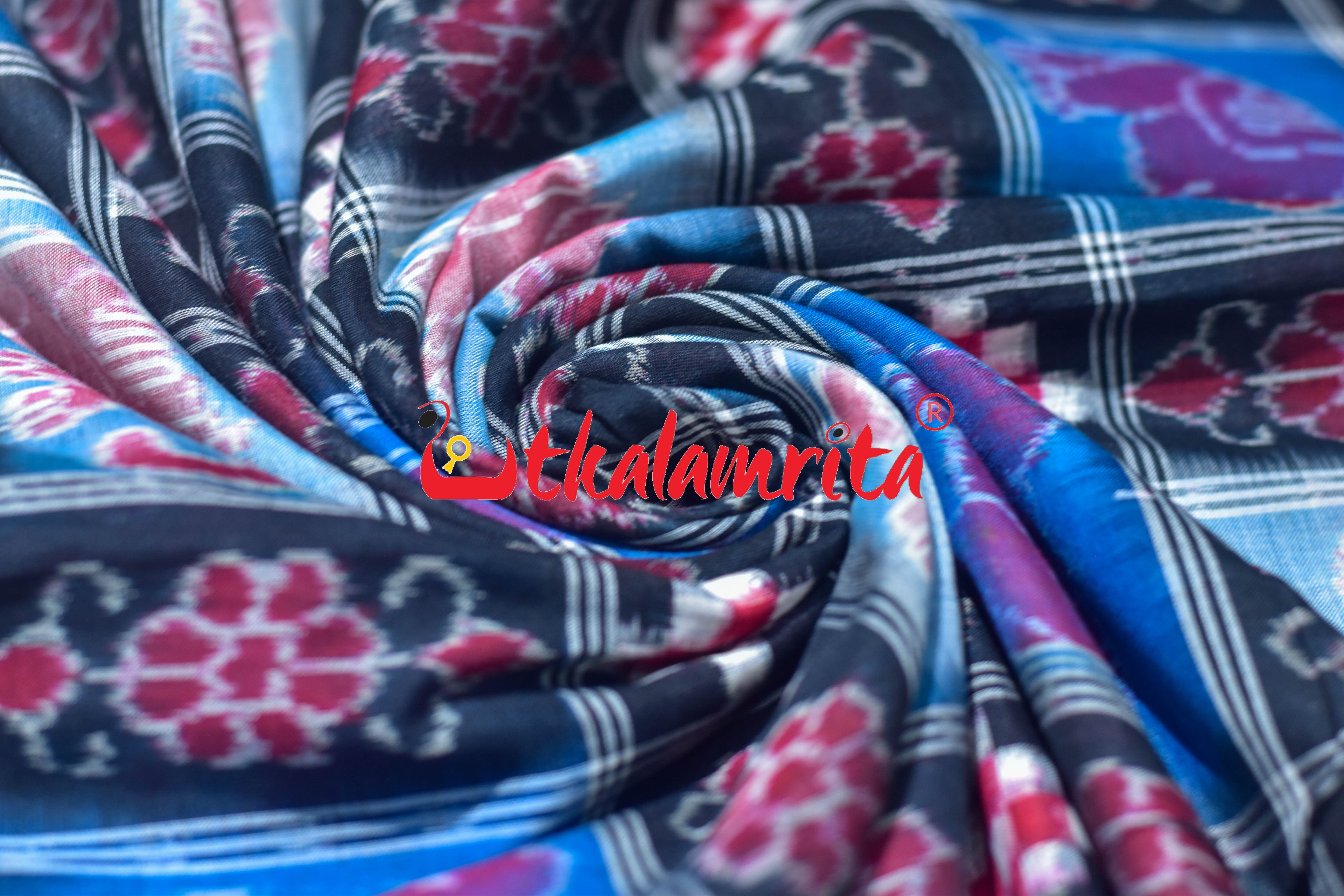 Blue Black Elephants Sambalpuri Cotton (Fabric)