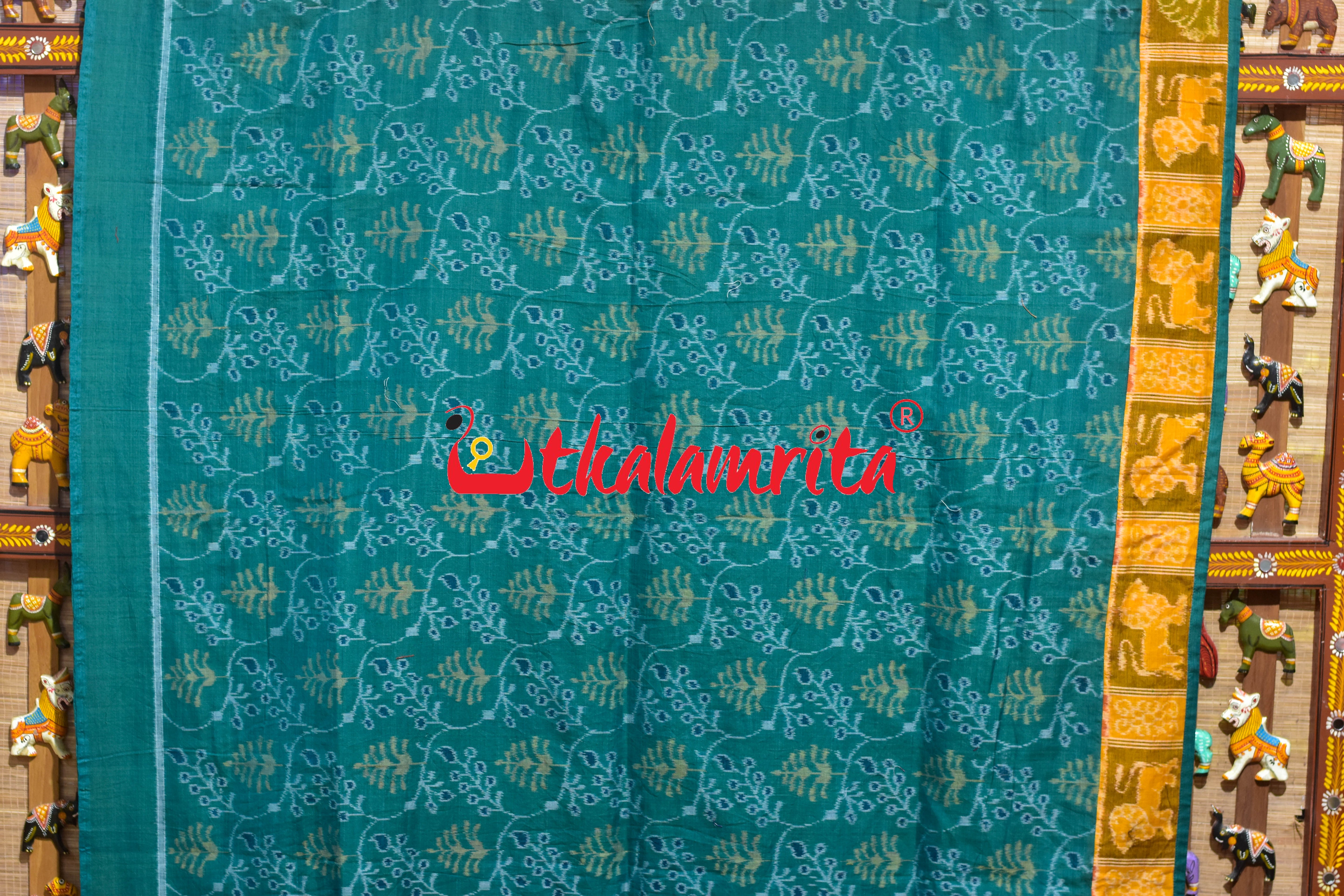 Green Yellow Half Nabakothi Designer Cotton Saree