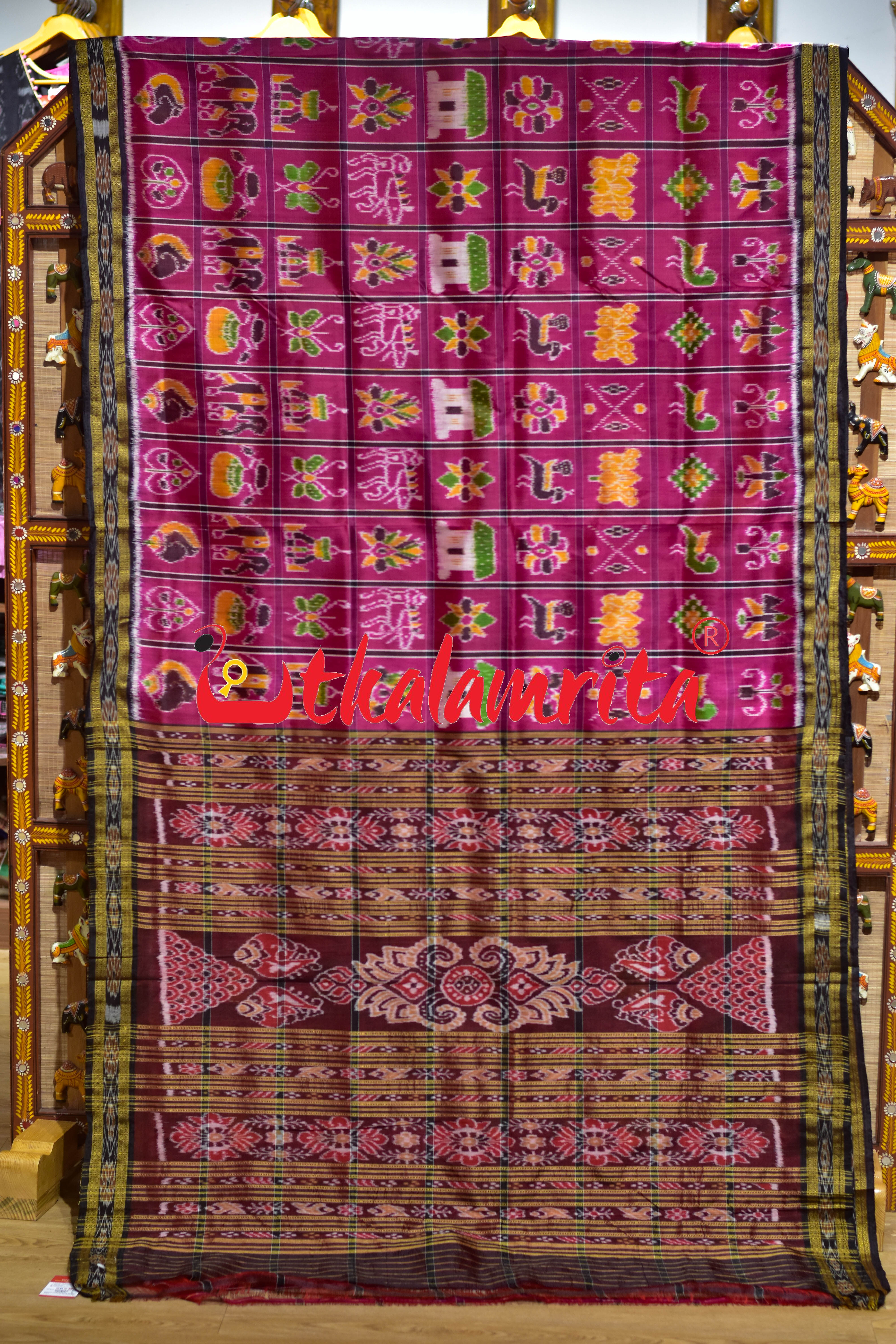 Deep Pink Nabakothi Khandua Silk Saree
