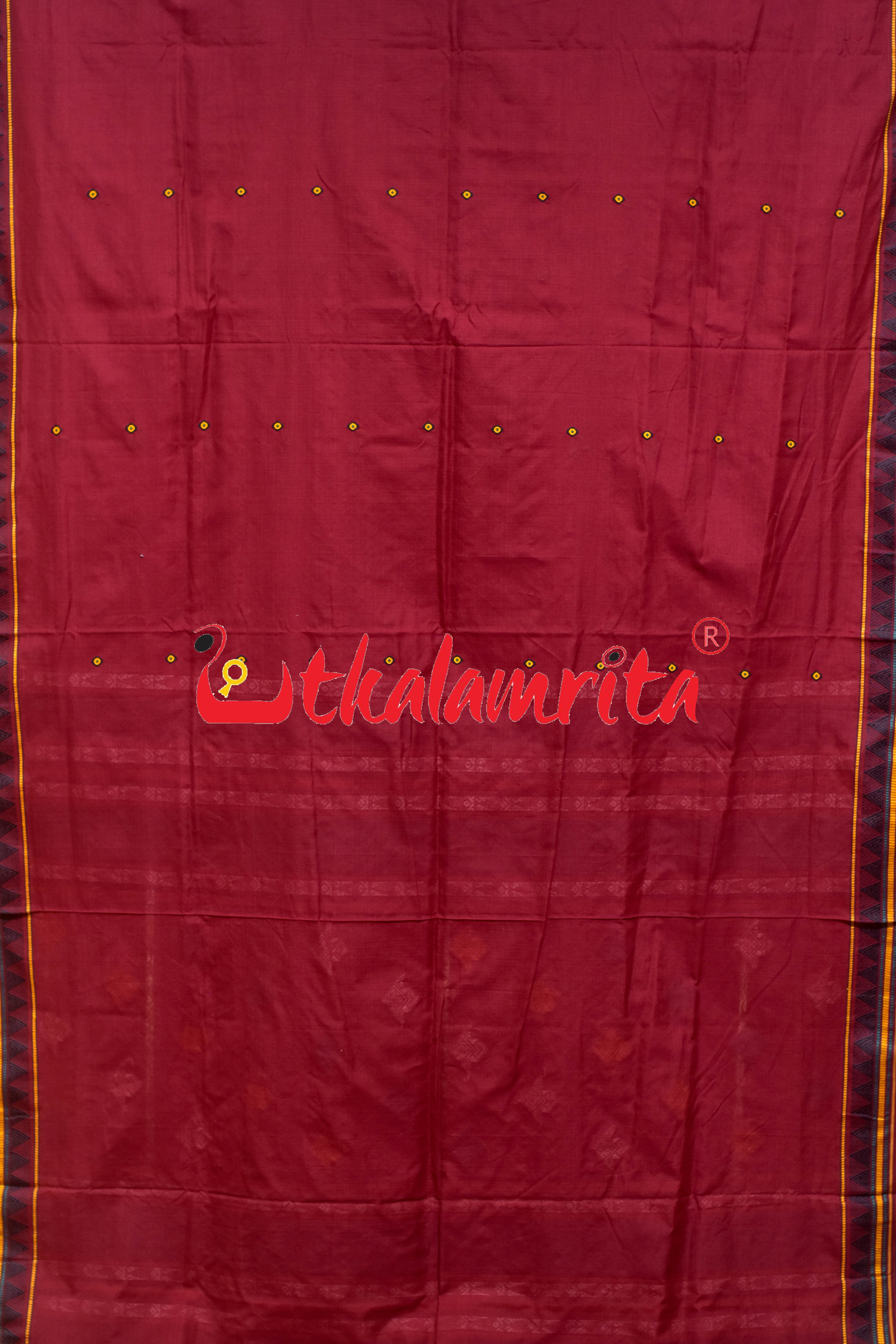 Maroon Black Fish Anchal Dongrioa Cotton Saree