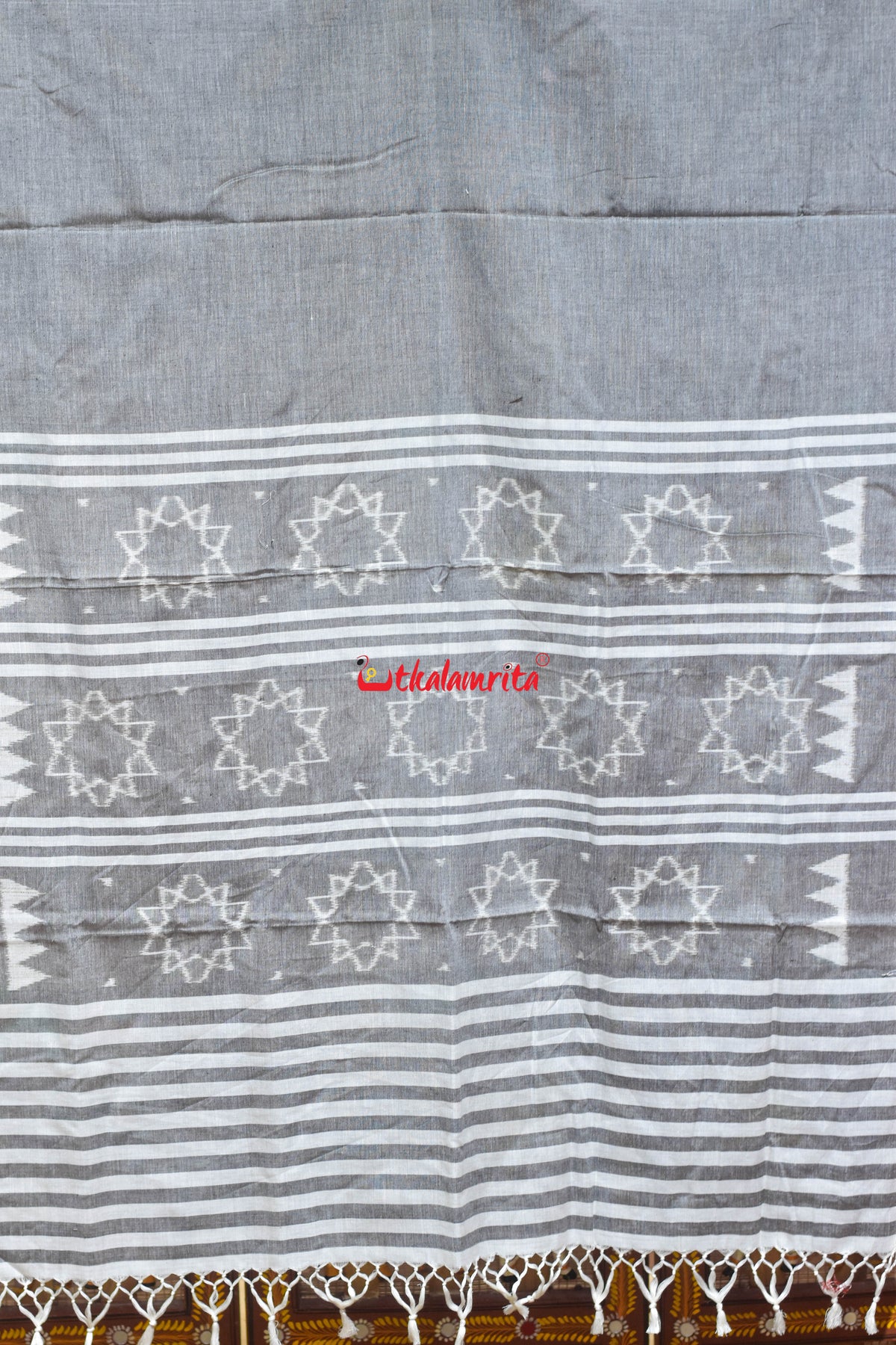 Grey Starry Anchal Lines Maniabandha Cotton (Dupatta)