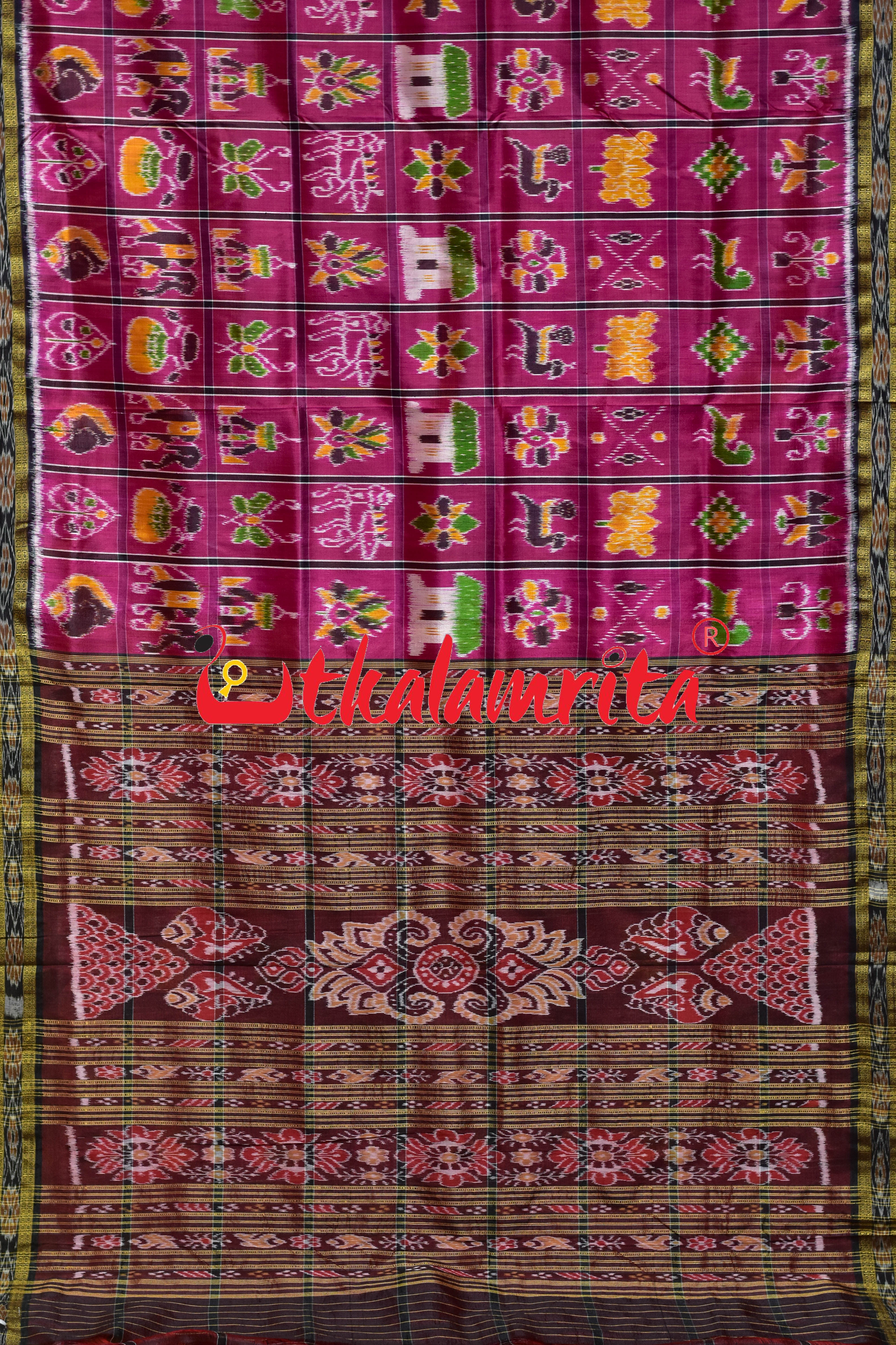 Deep Pink Nabakothi Khandua Silk Saree