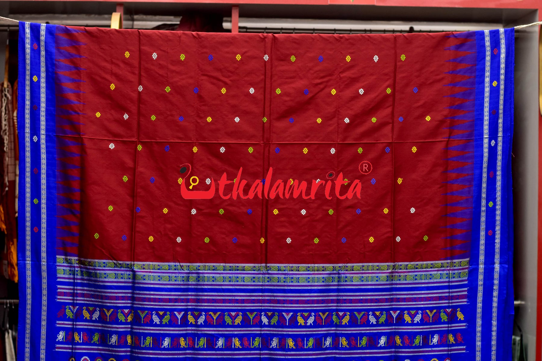 Maroon Blue Dolabedi Silk Saree