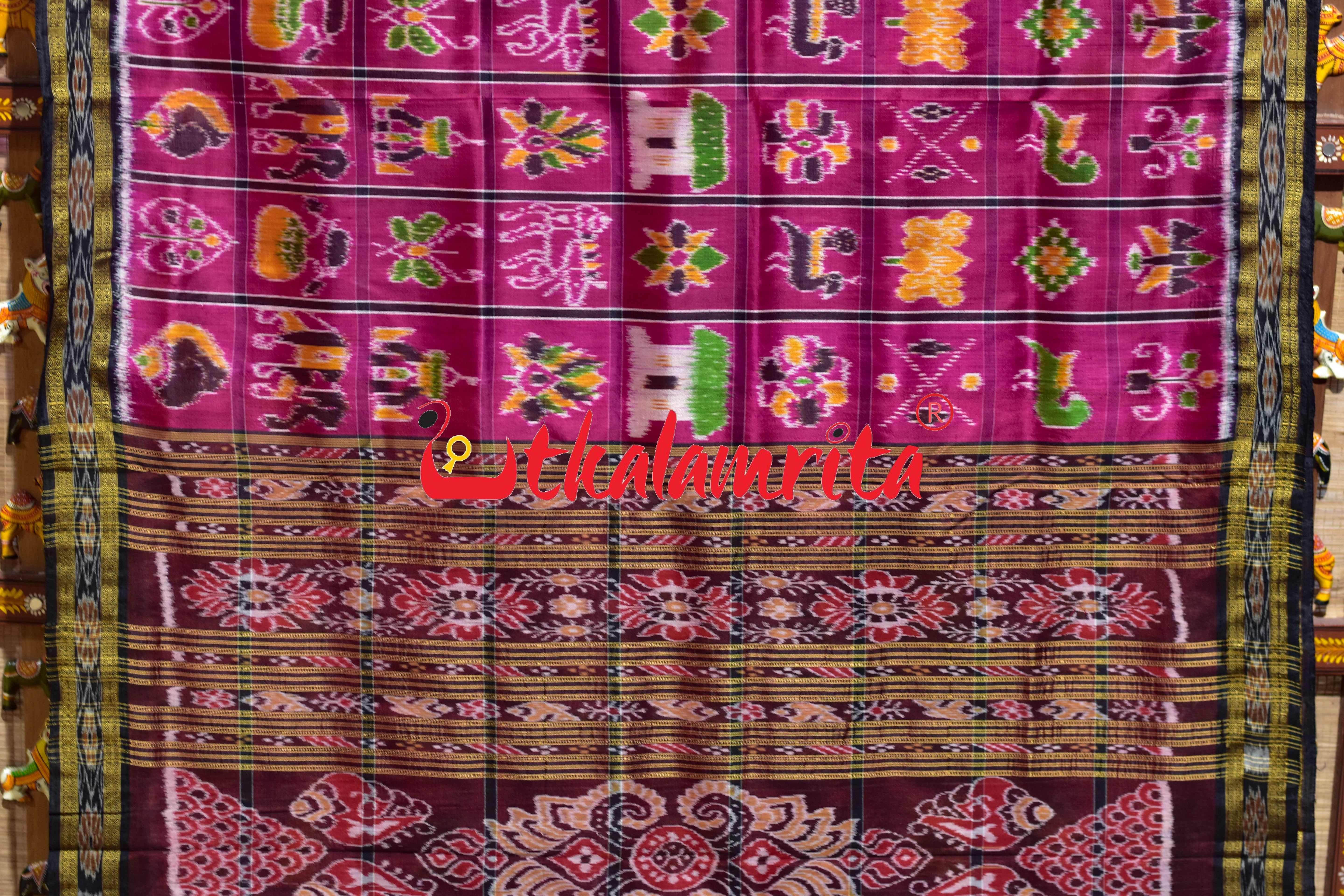 Deep Pink Nabakothi Khandua Silk Saree