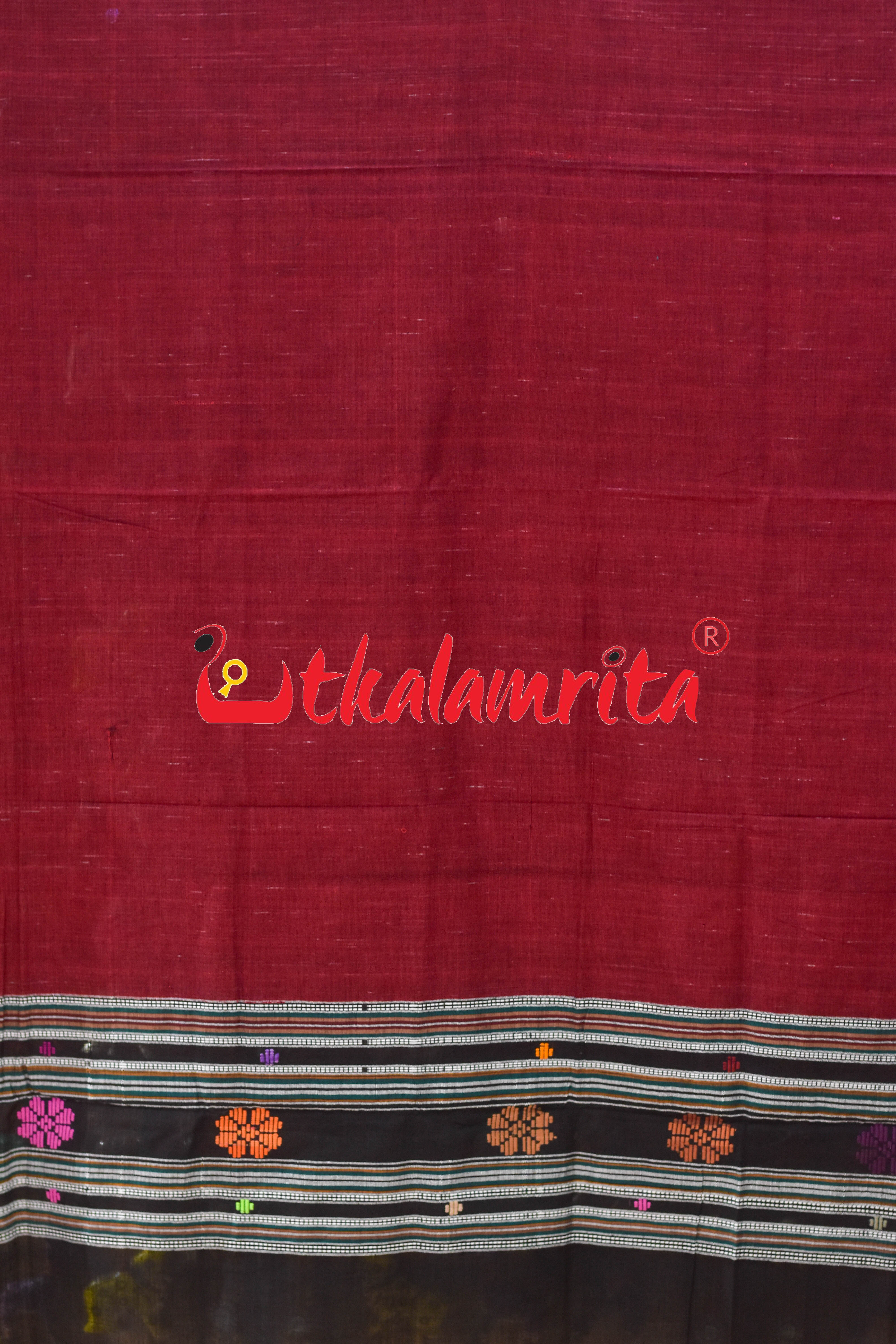 Maroon Black Flower Dhalapathar Cotton (Dupatta)