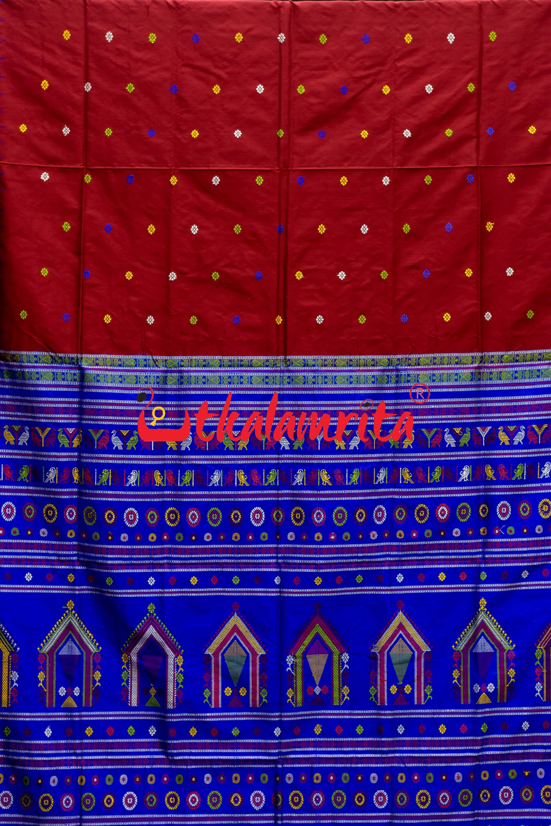 Maroon Blue Dolabedi Silk Saree