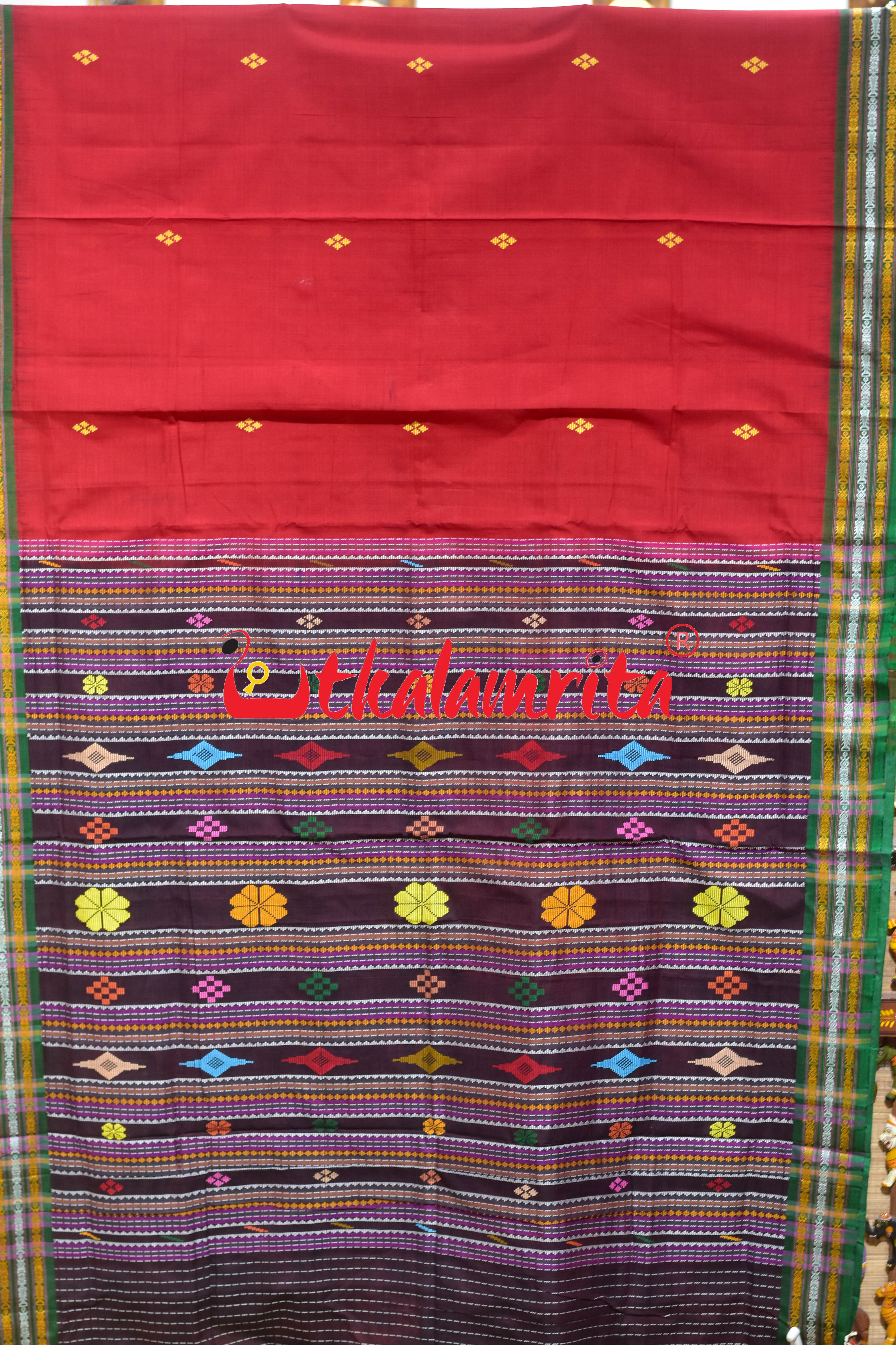 Red Flower Buta Dhalapathar Cotton Saree
