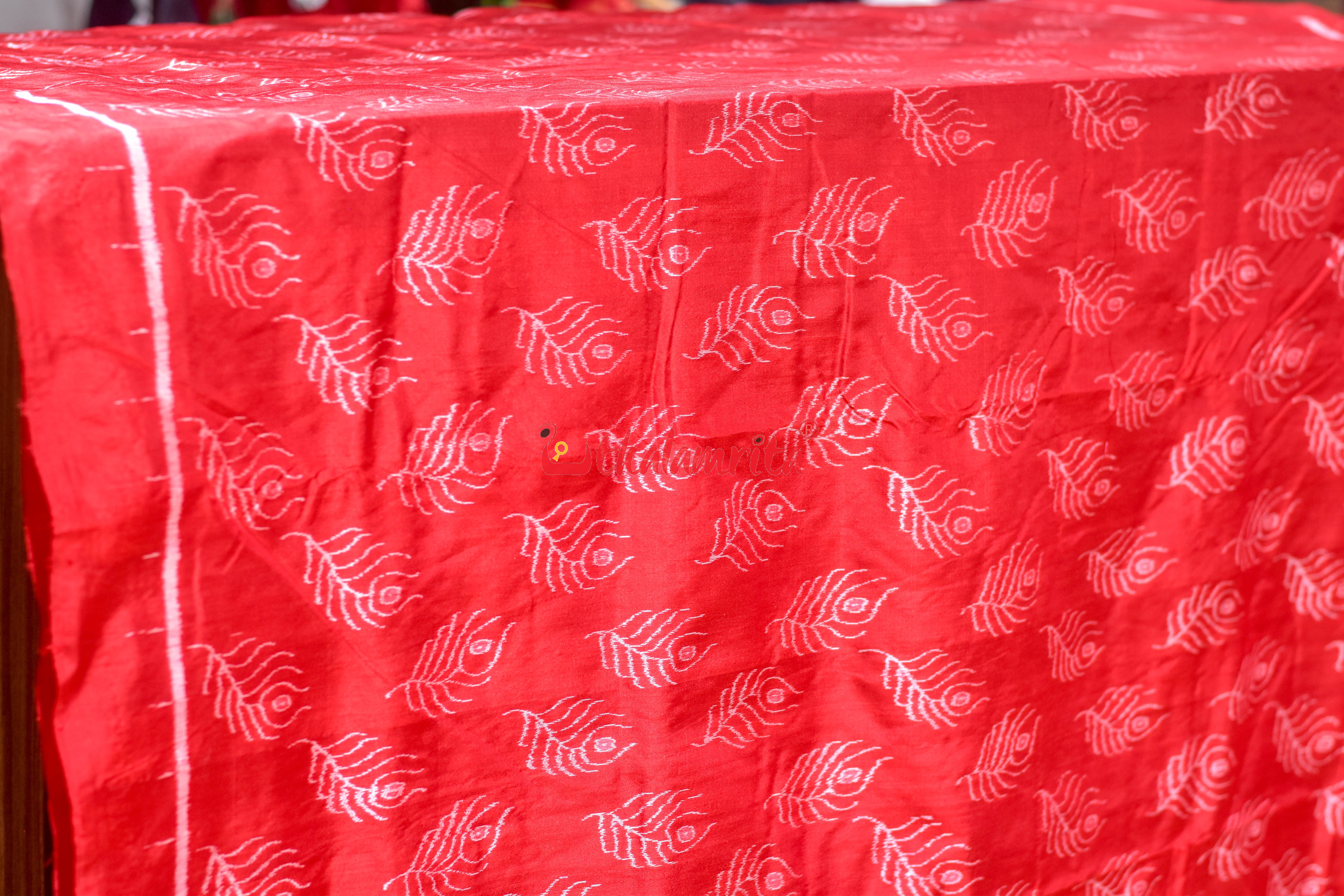 Red with Mayurapucha Sambalpuri Silk (Fabric)
