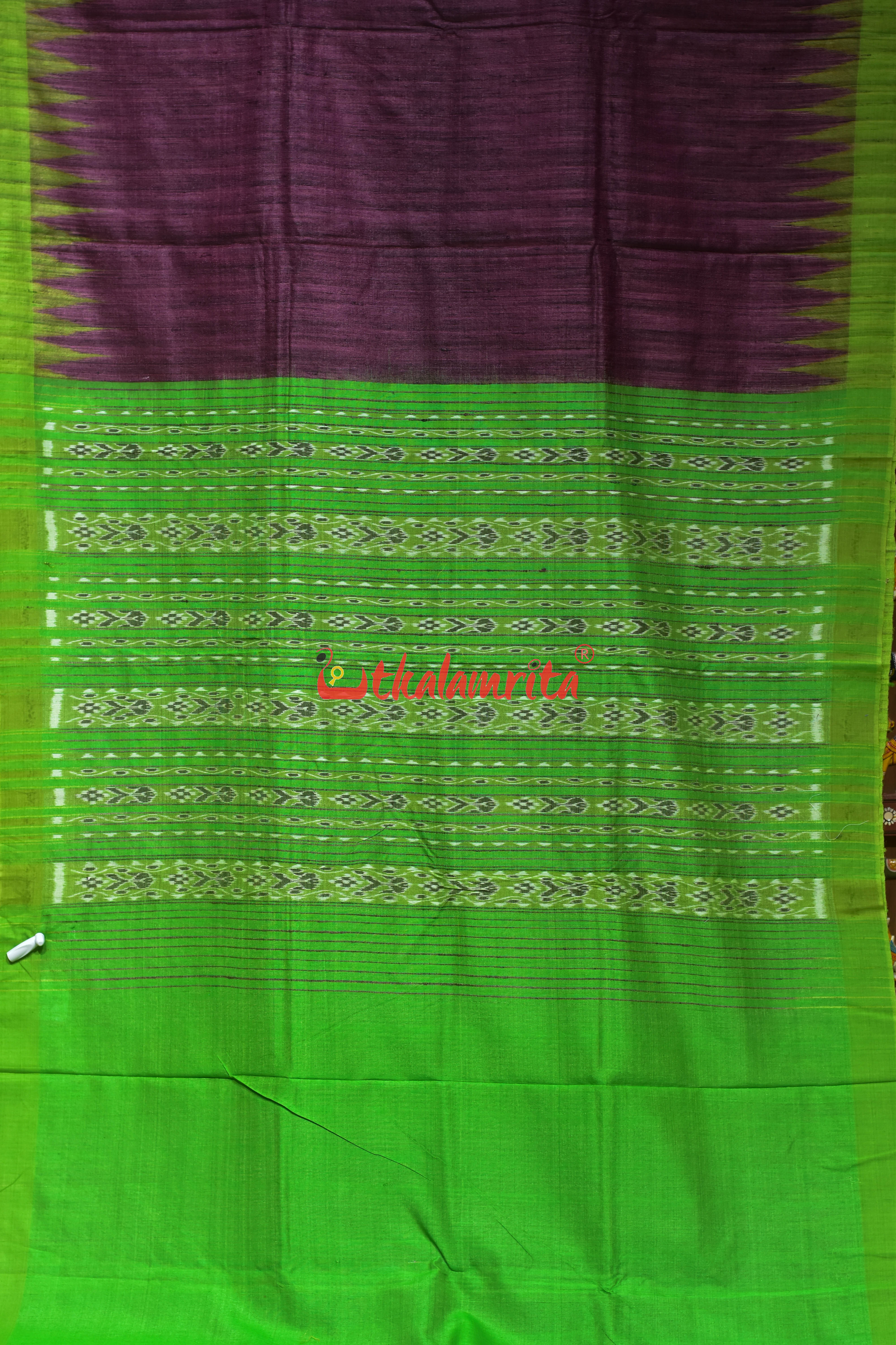 Purple with Green Border Gopalpur Tussar Silk Saree