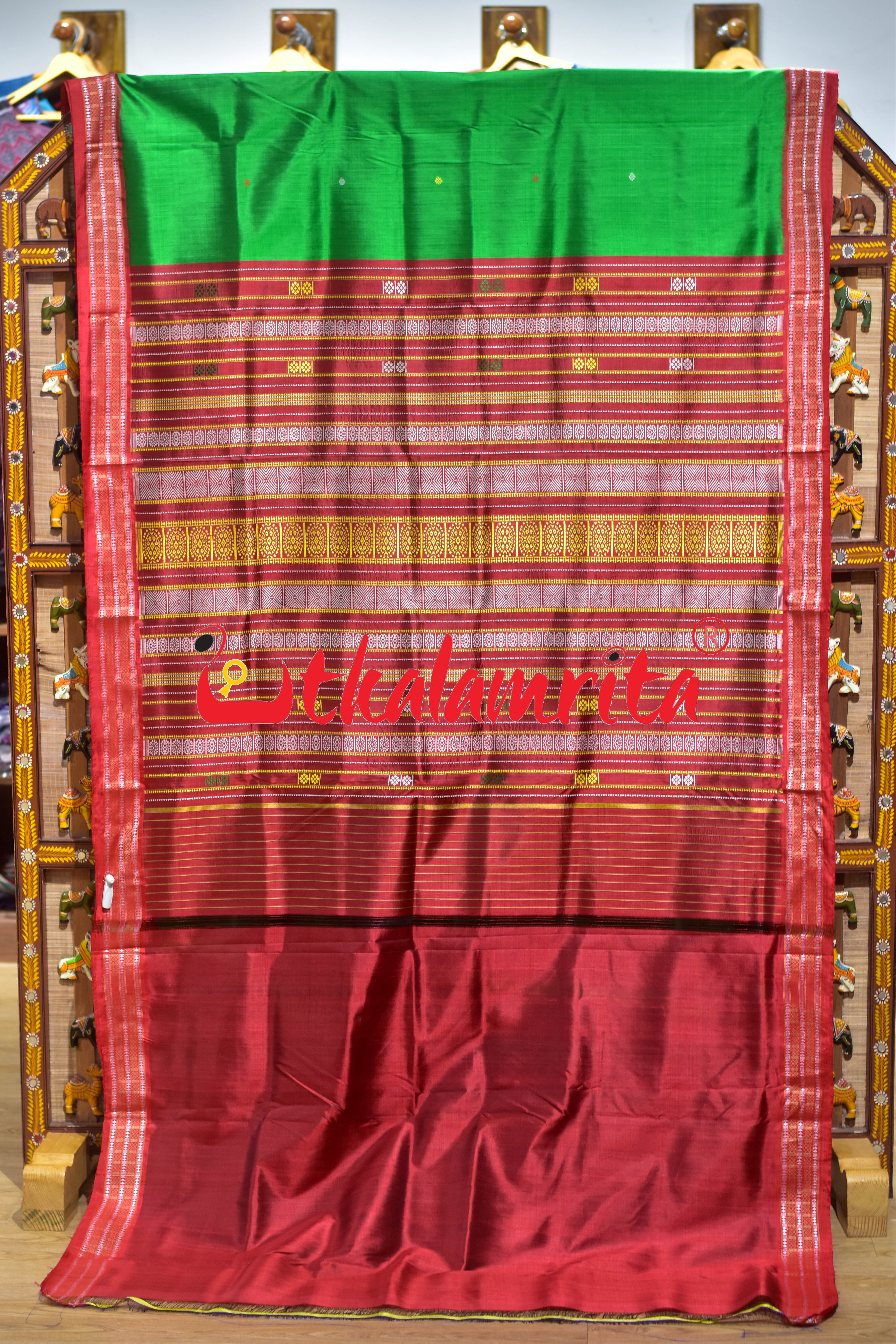 Siminoi Inspired Green Red Khandua Silk Saree