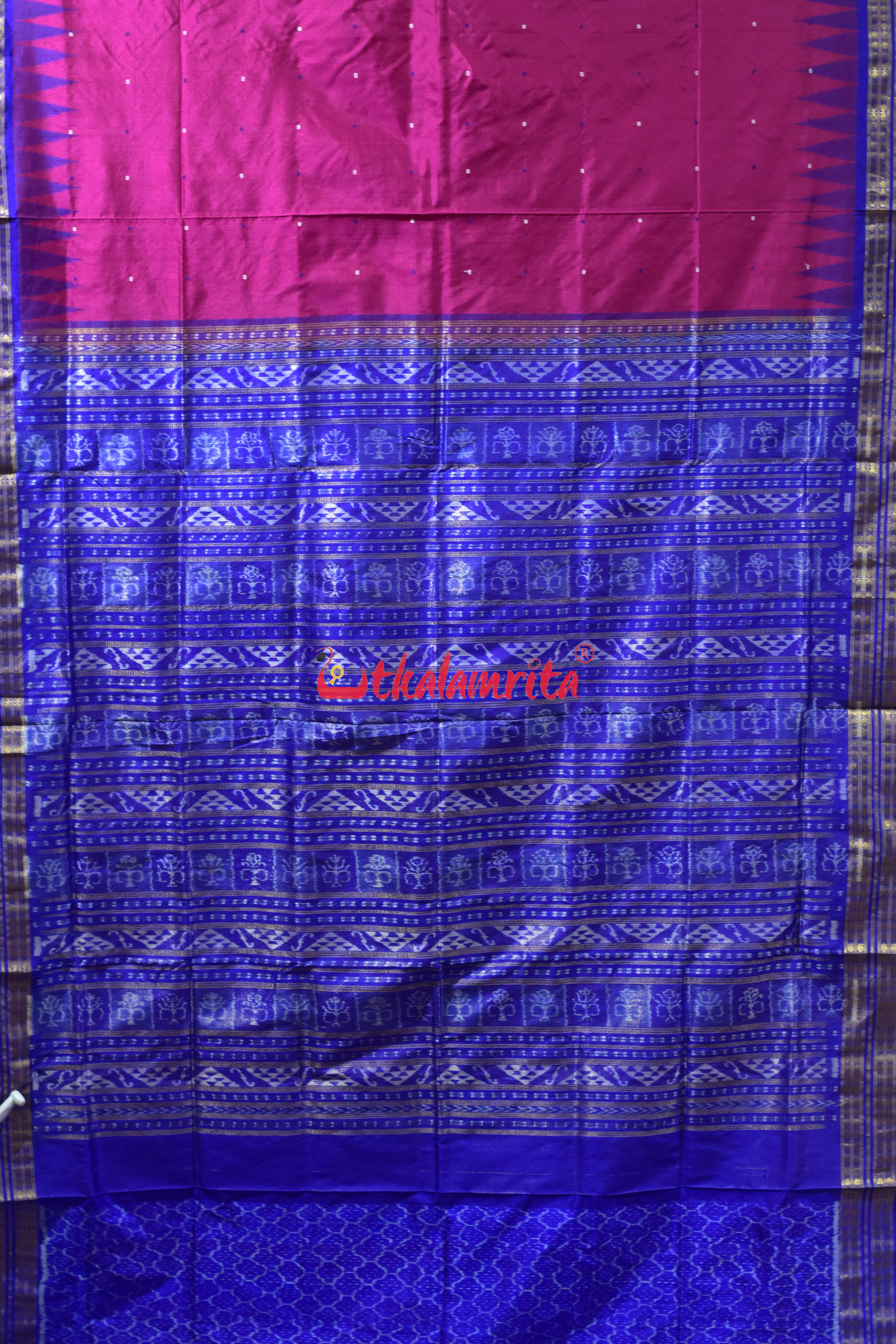 Magenta with Blue Buti Half Tissue Silk Saree