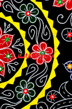 Black Flower Applique (Red Belapatra)