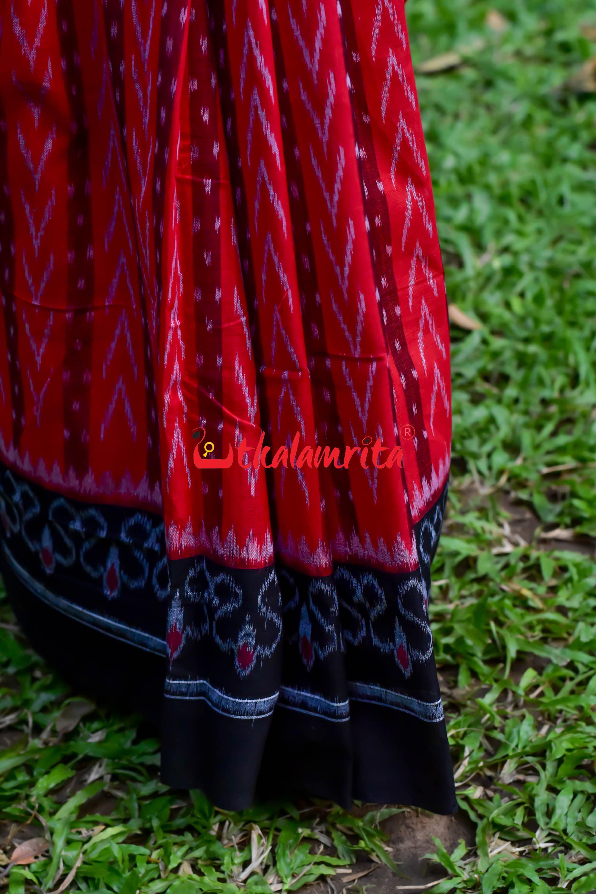 Half Half Pink Red Dhanpatri Sambalpuri Cotton Saree