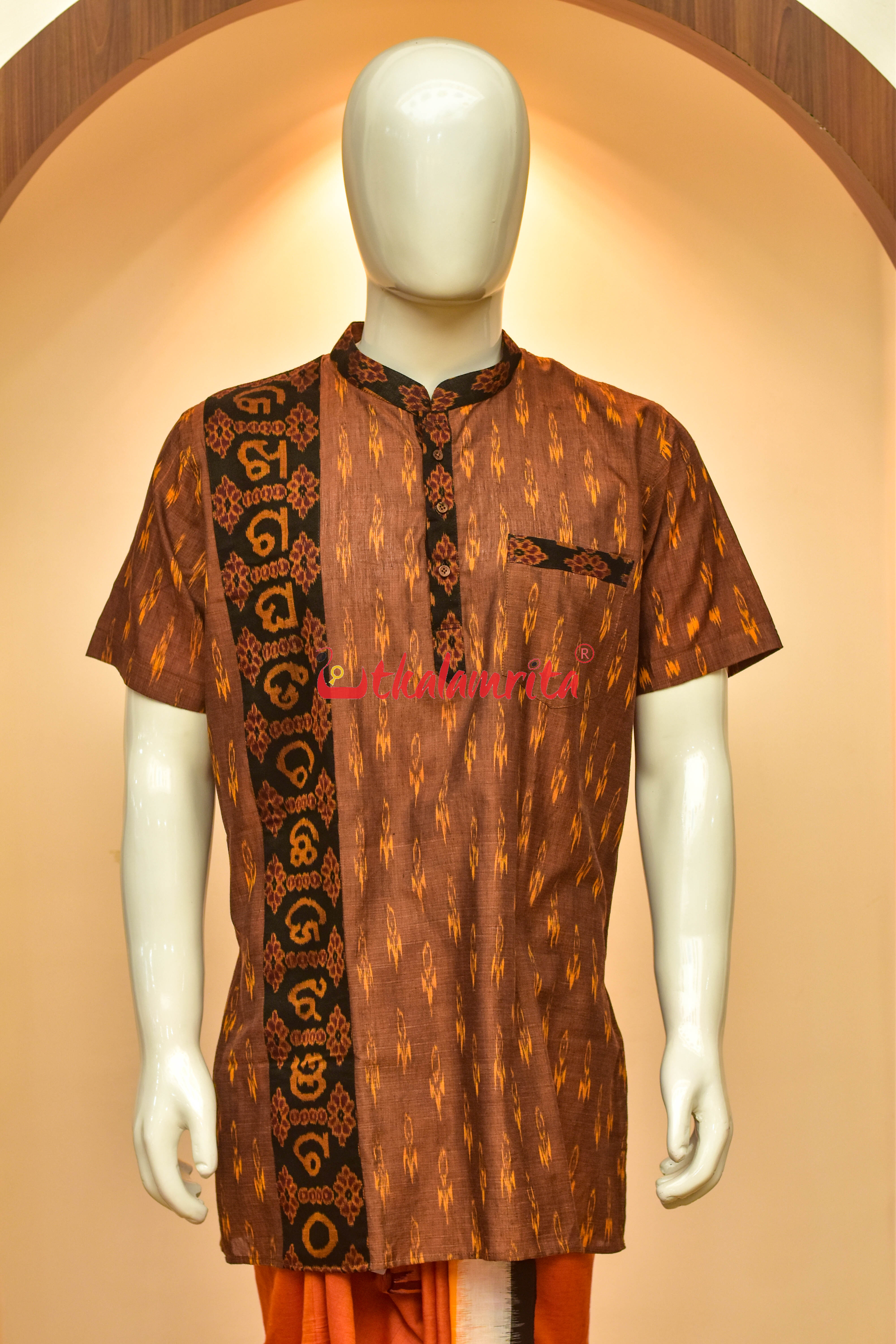 Golden Labanga with Odia Alphabets Design (Men's Short Kurta)