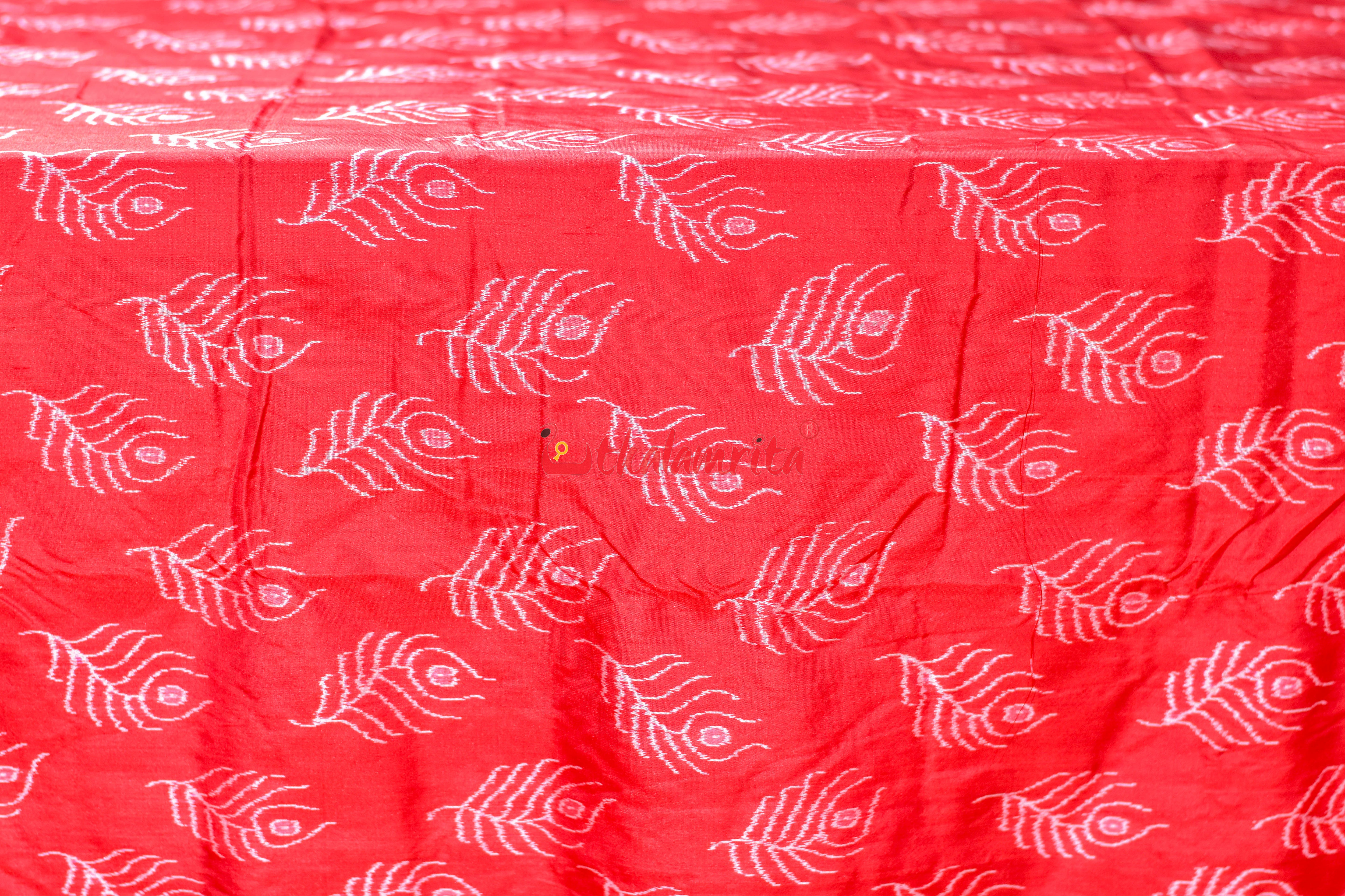 Red with Mayurapucha Sambalpuri Silk (Fabric)