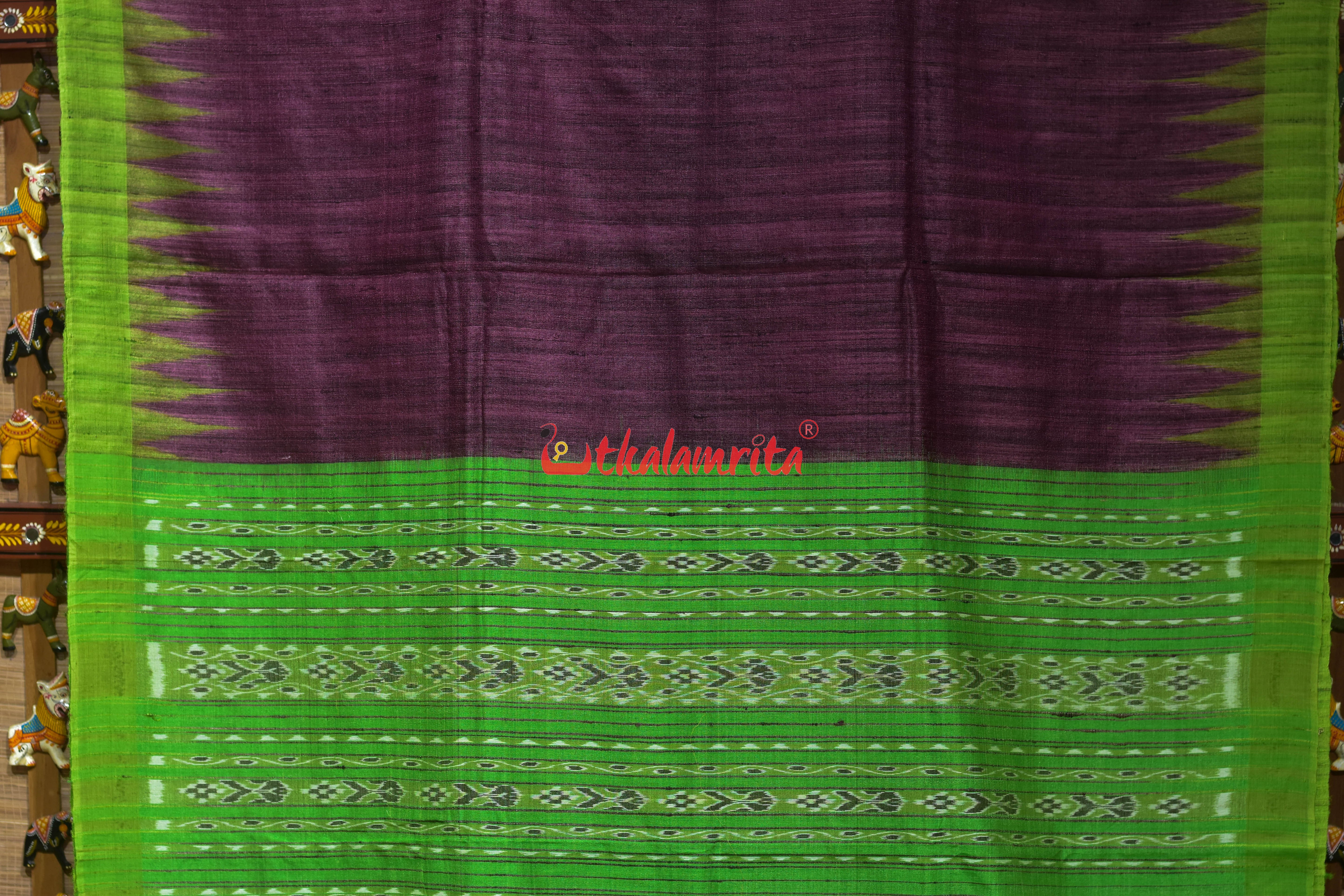 Purple with Green Border Gopalpur Tussar Silk Saree