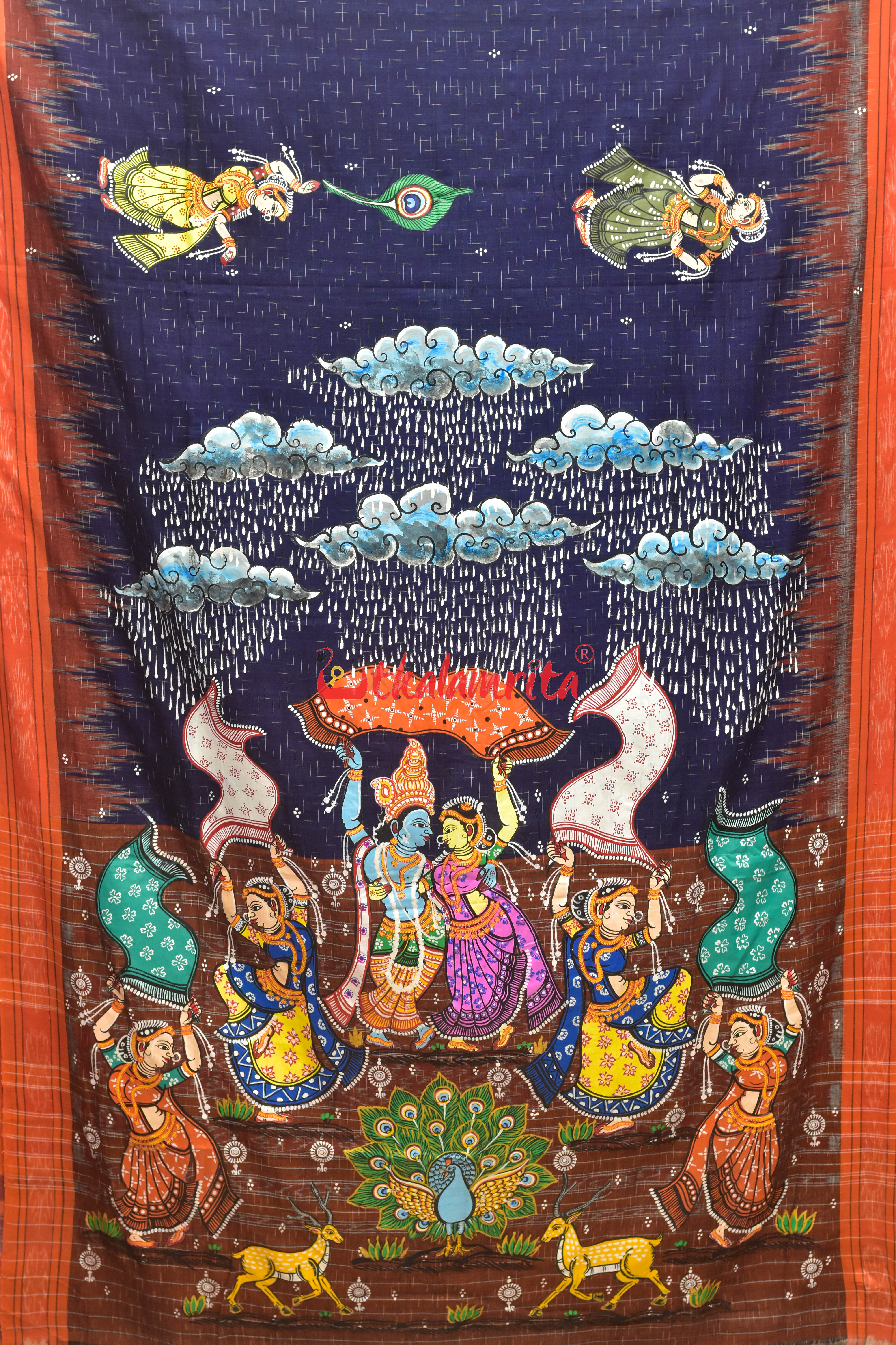 Blue Jharana with Barsha Rassa Pattachitra Cotton Saree