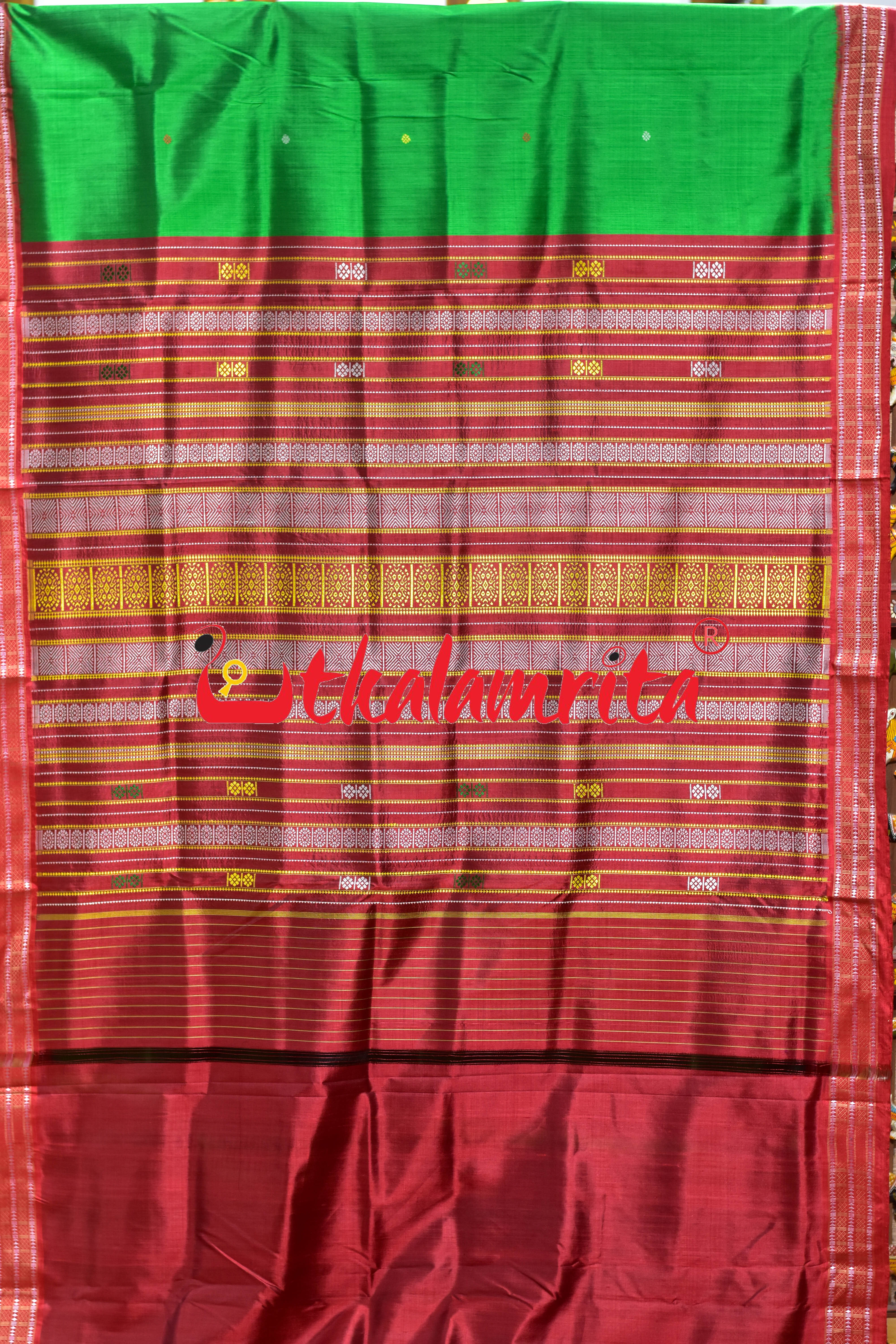 Siminoi Inspired Green Red Khandua Silk Saree