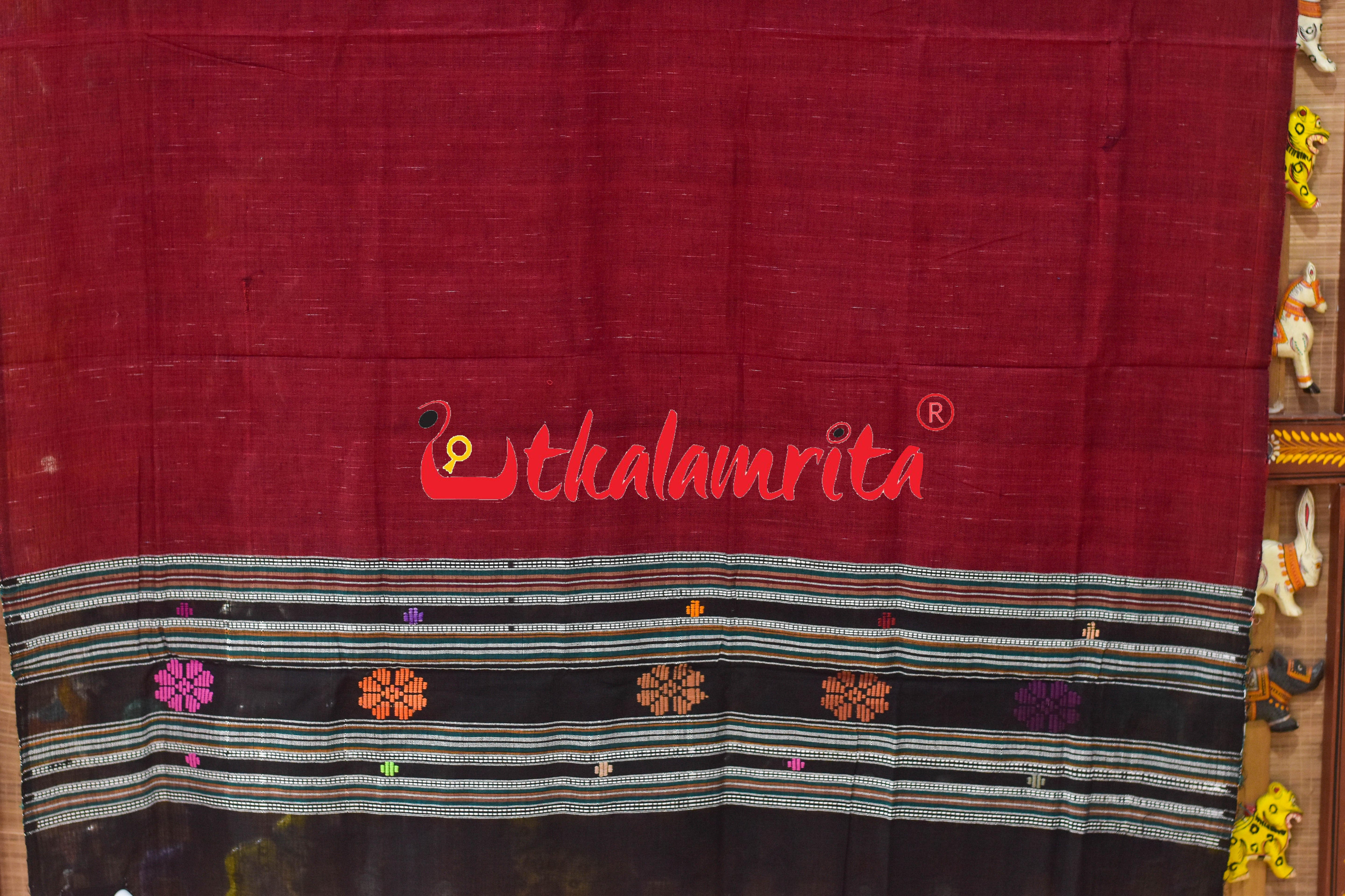 Maroon Black Flower Dhalapathar Cotton (Dupatta)