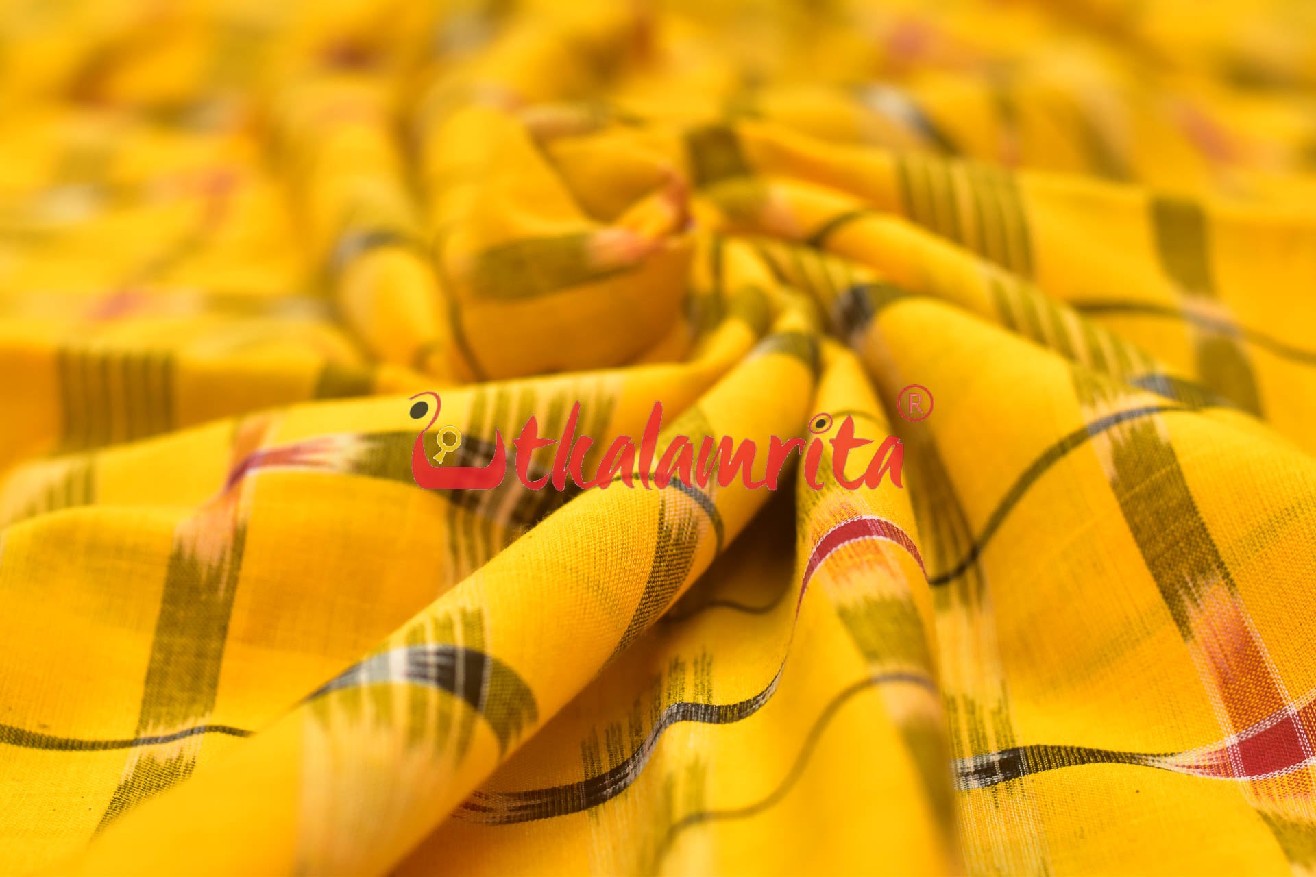 Yellow Chequered Sambalpuri Cotton (Fabric)