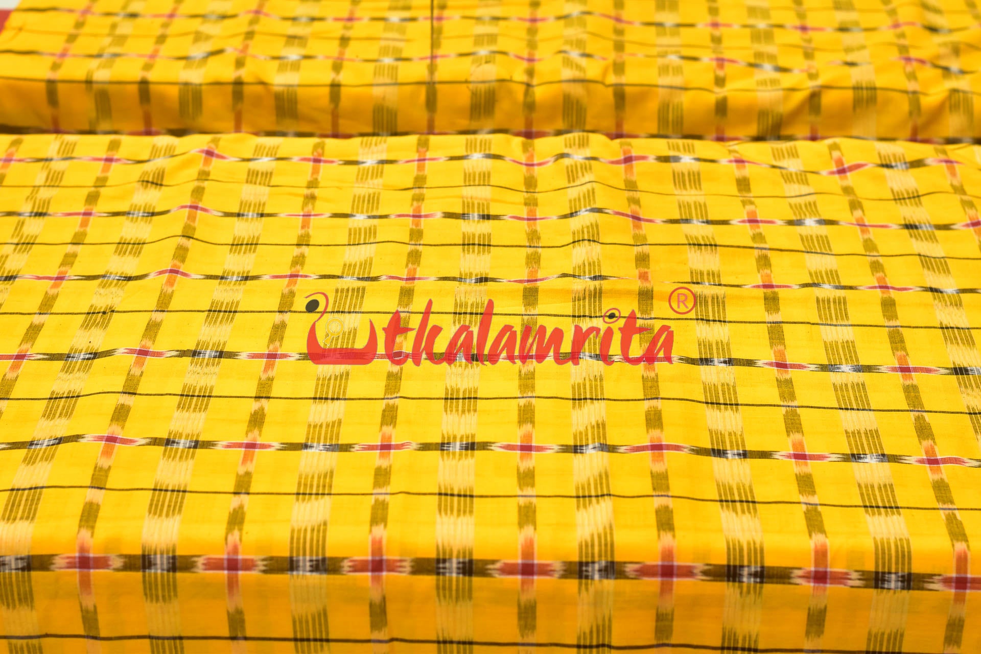 Yellow Chequered Sambalpuri Cotton (Fabric)