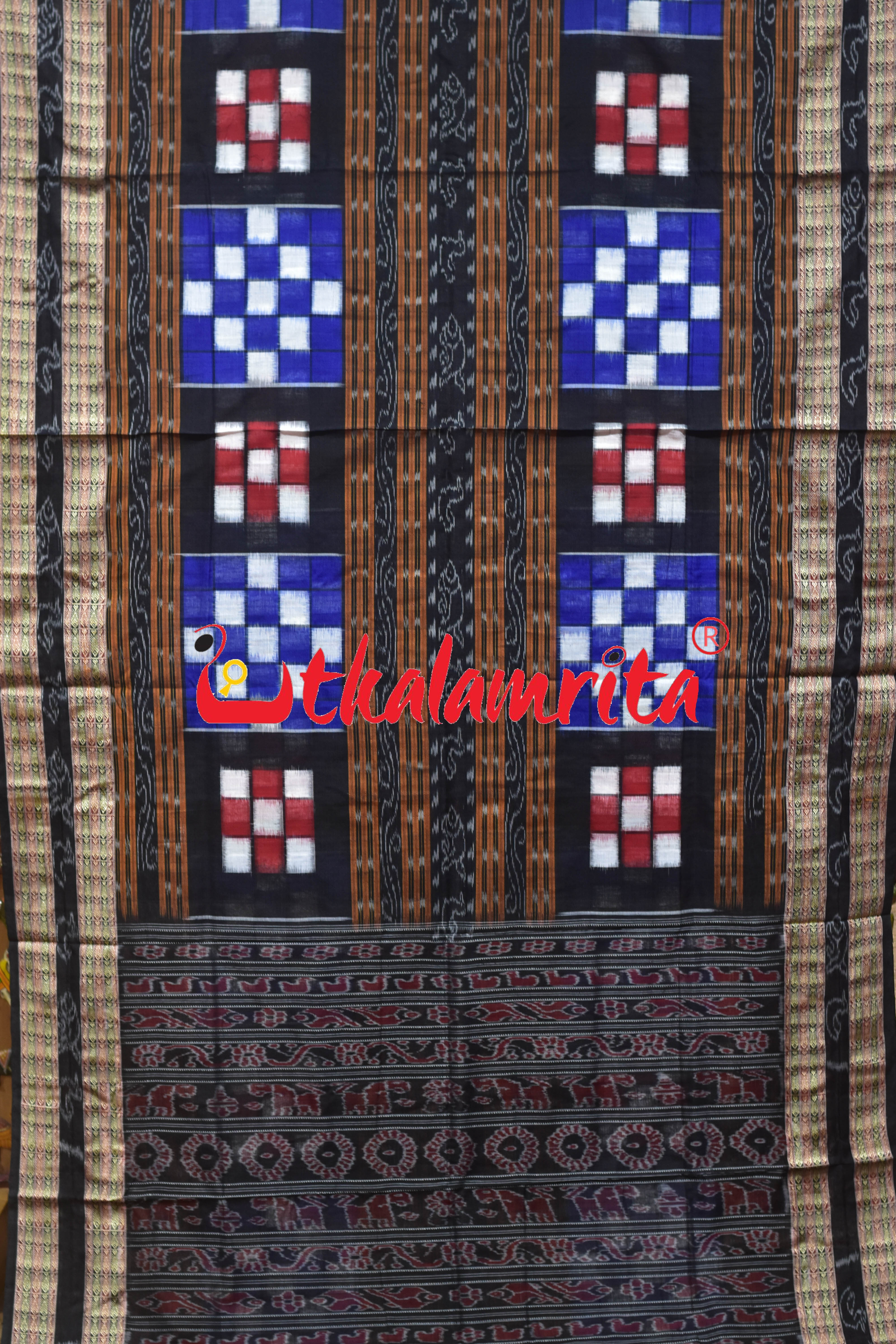 Red Blue Bichitrapuri Cotton Saree
