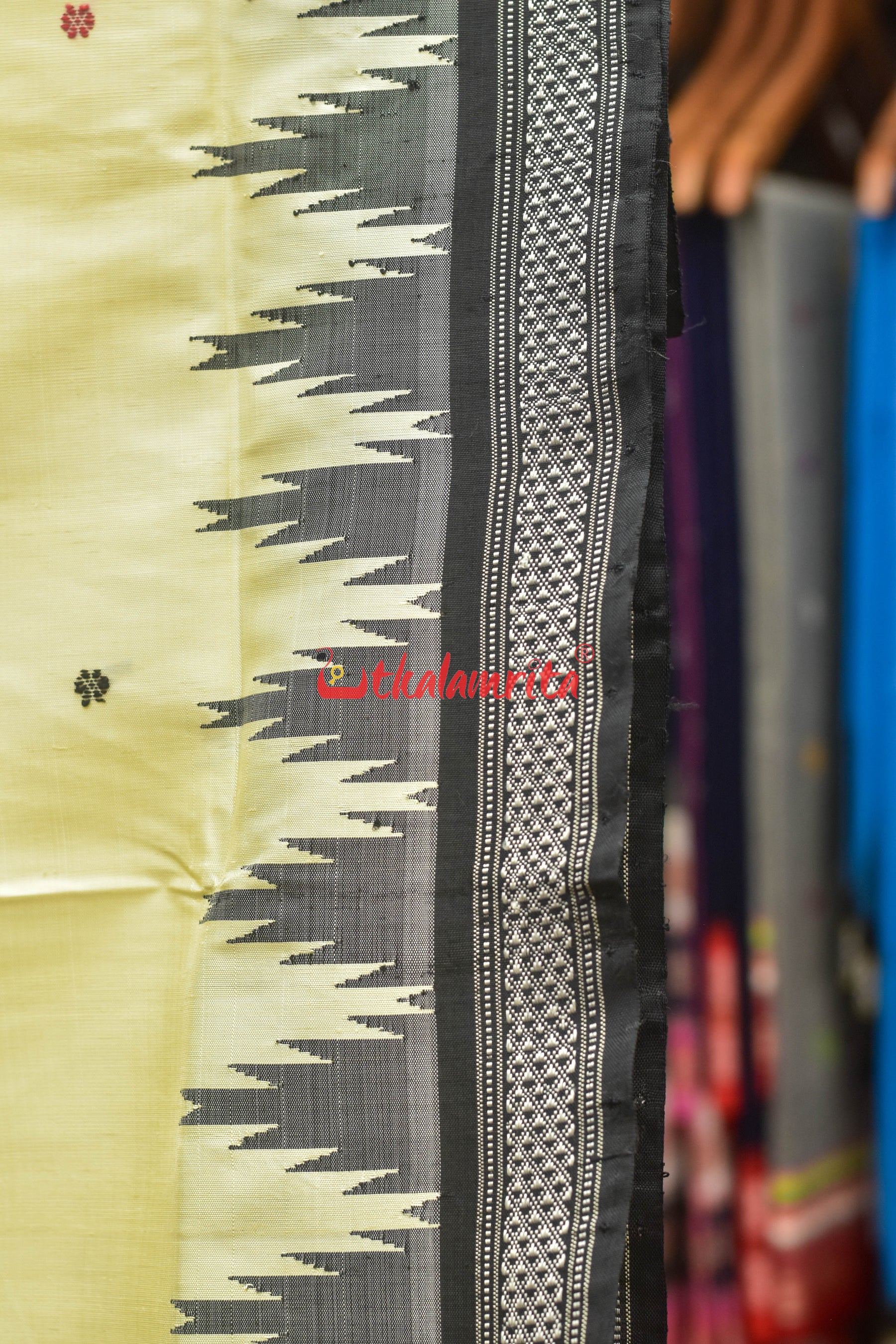 White Ganga Jamuna Red Black Double Anchal Berhampuri Silk Saree
