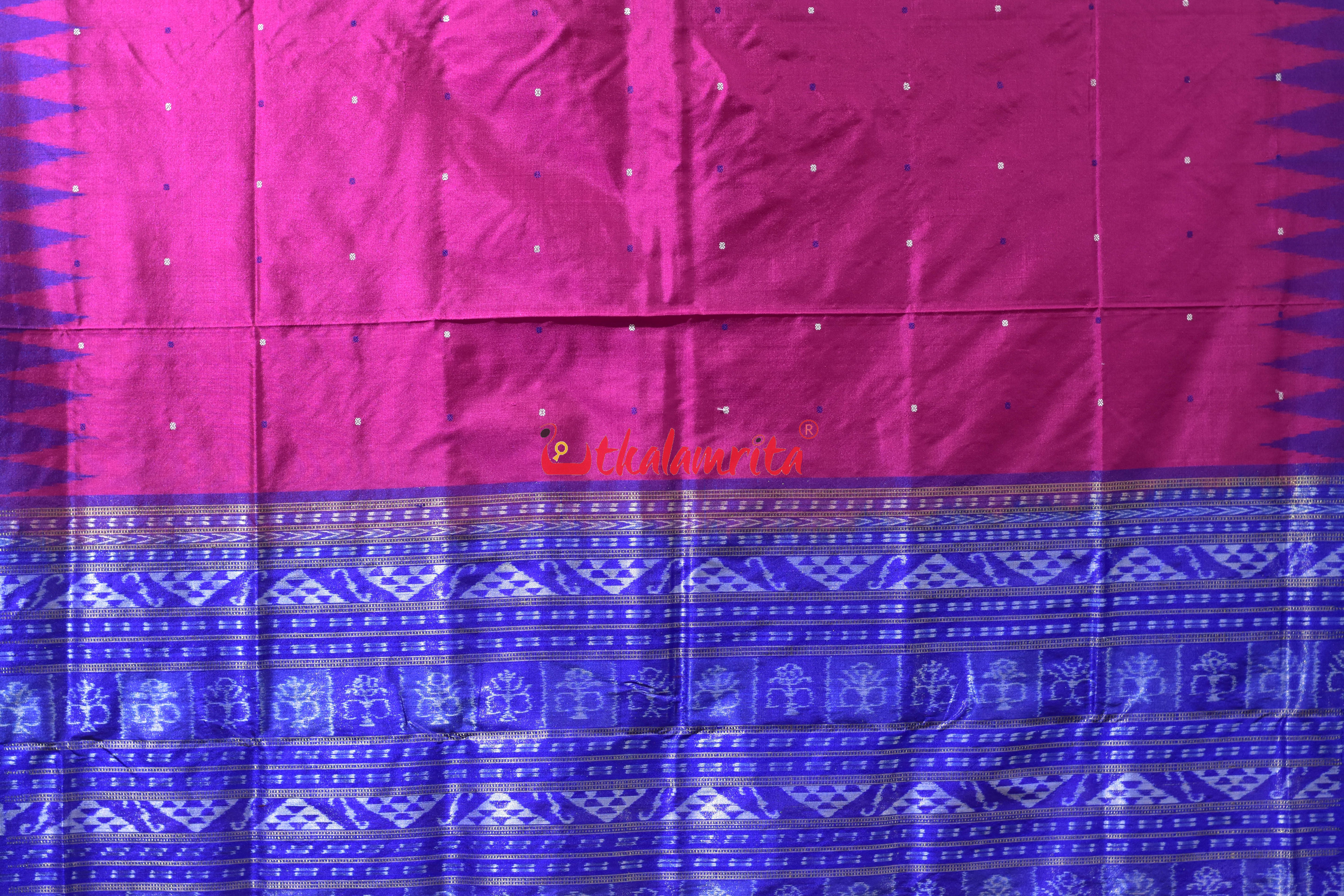 Magenta with Blue Buti Half Tissue Silk Saree