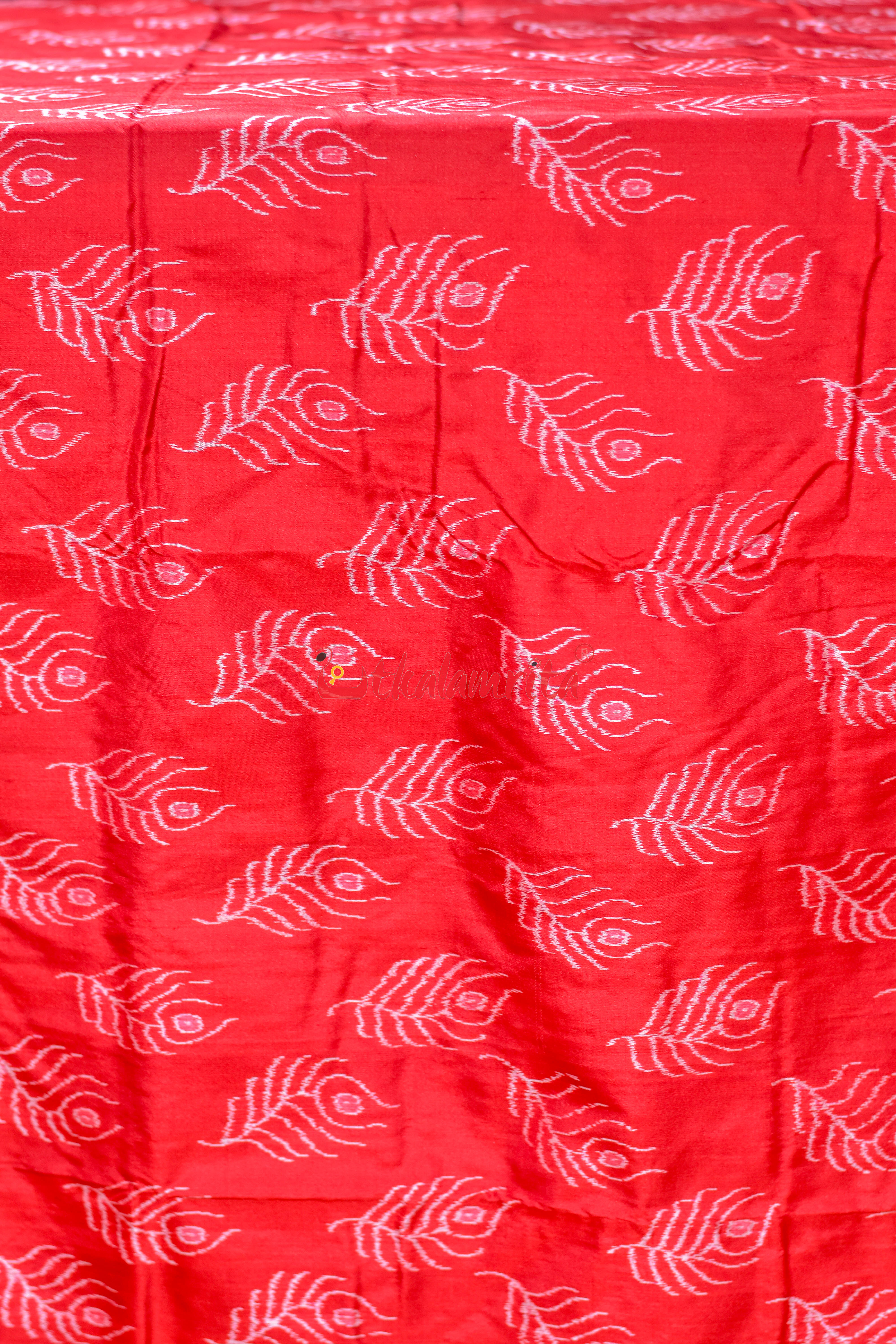 Red with Mayurapucha Sambalpuri Silk (Fabric)