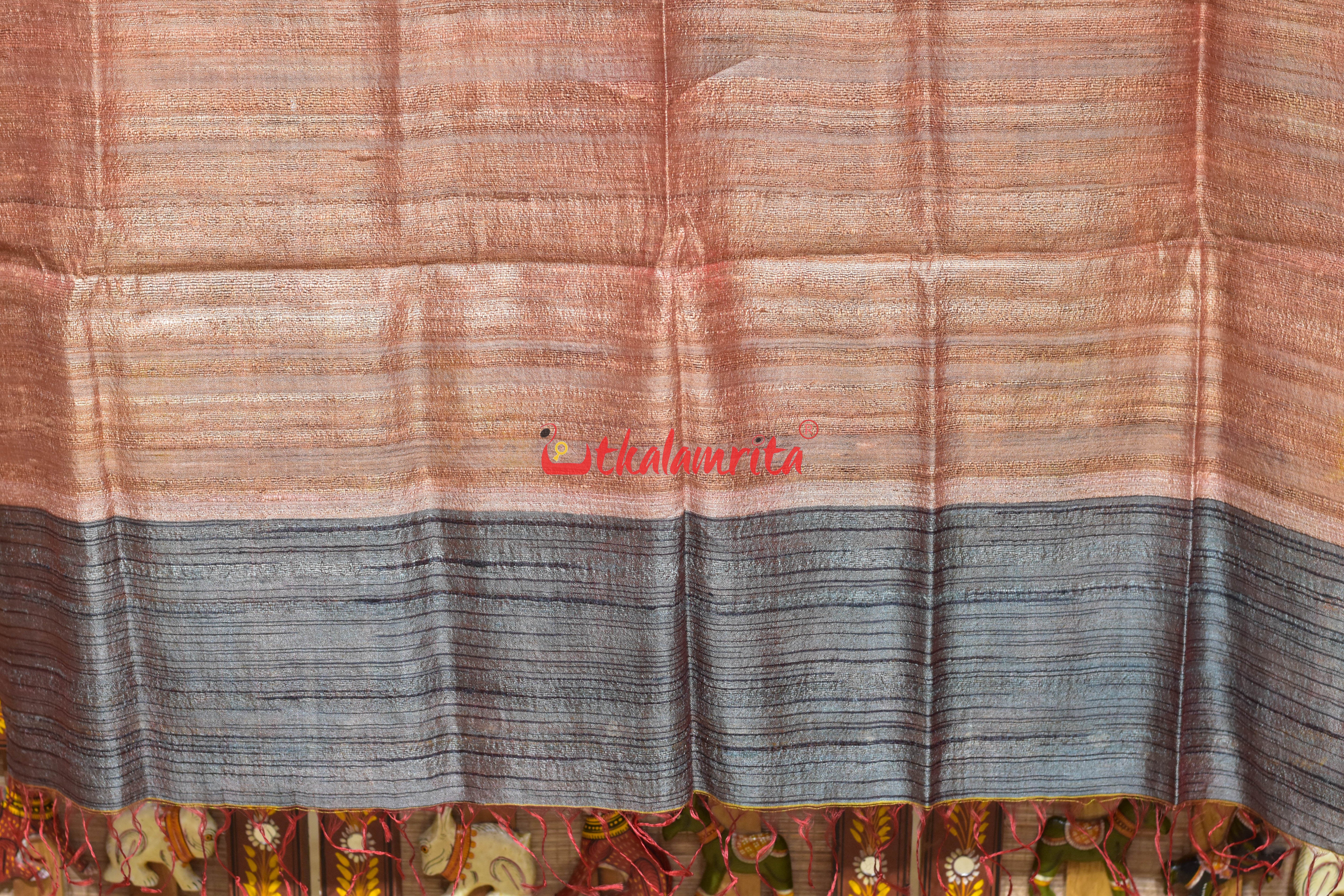 Peach Orange Gicha Tussar Silk (Dupatta)