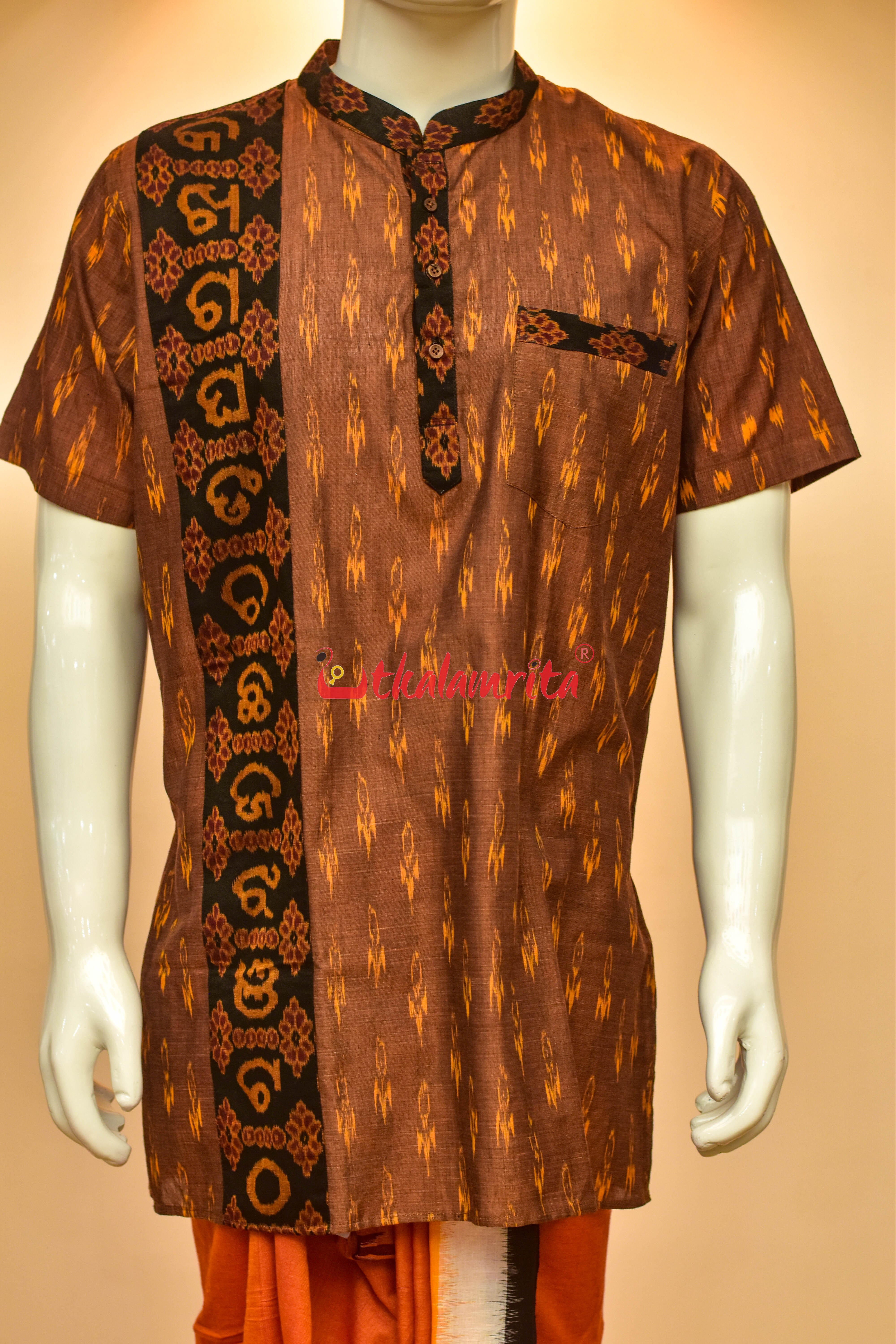 Golden Labanga with Odia Alphabets Design (Men's Short Kurta)