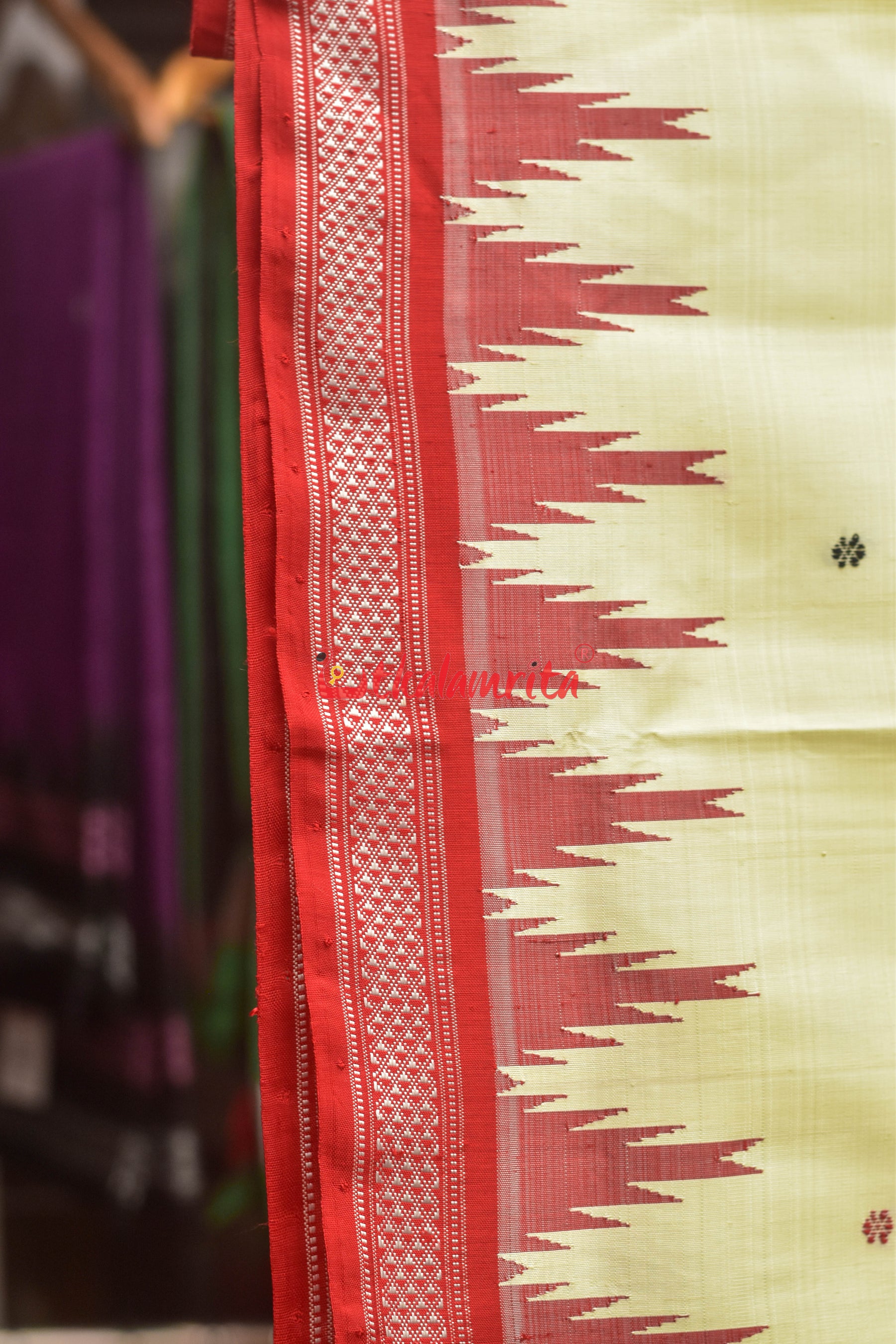 White Ganga Jamuna Red Black Double Anchal Berhampuri Silk Saree