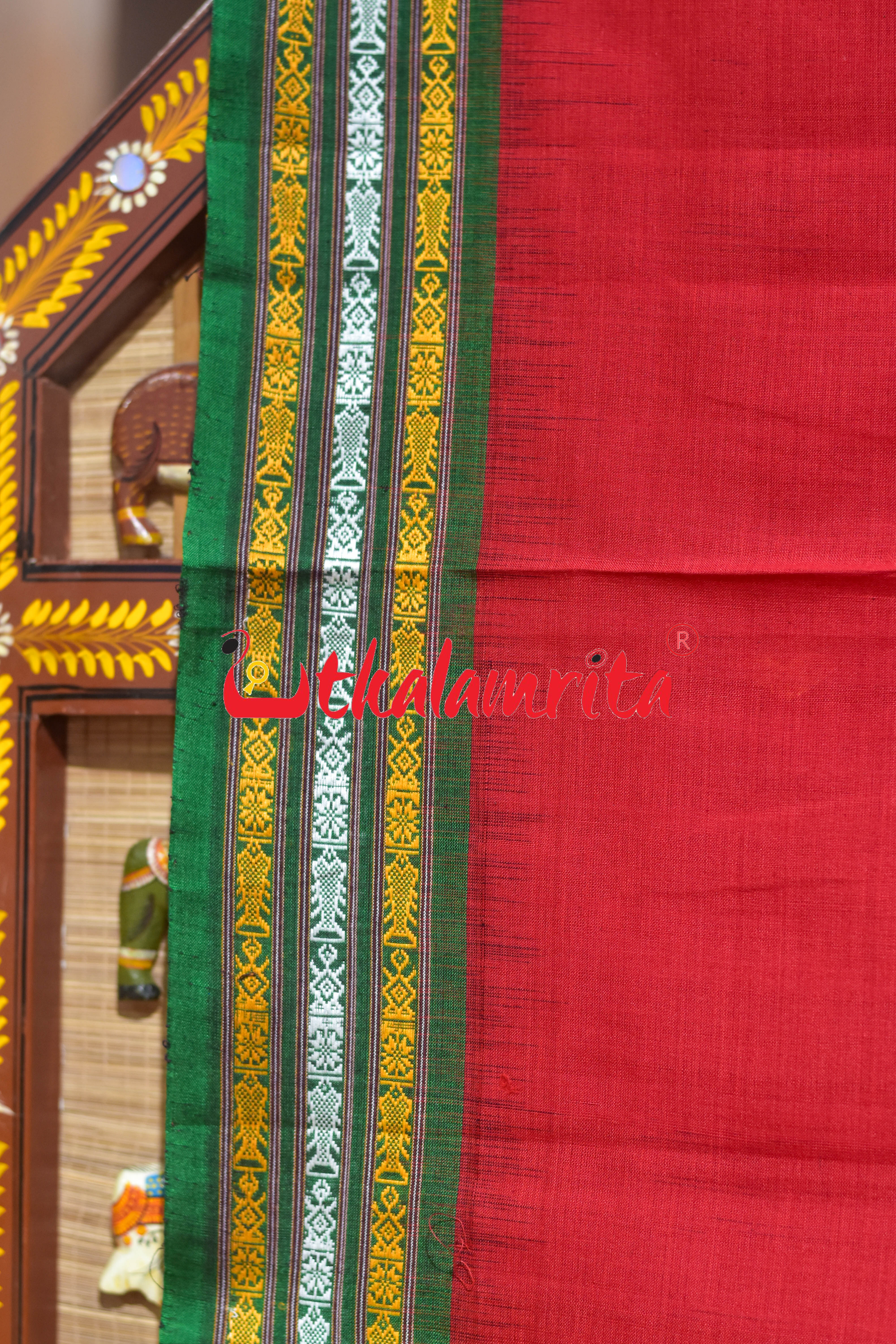 Red Flower Buta Dhalapathar Cotton Saree