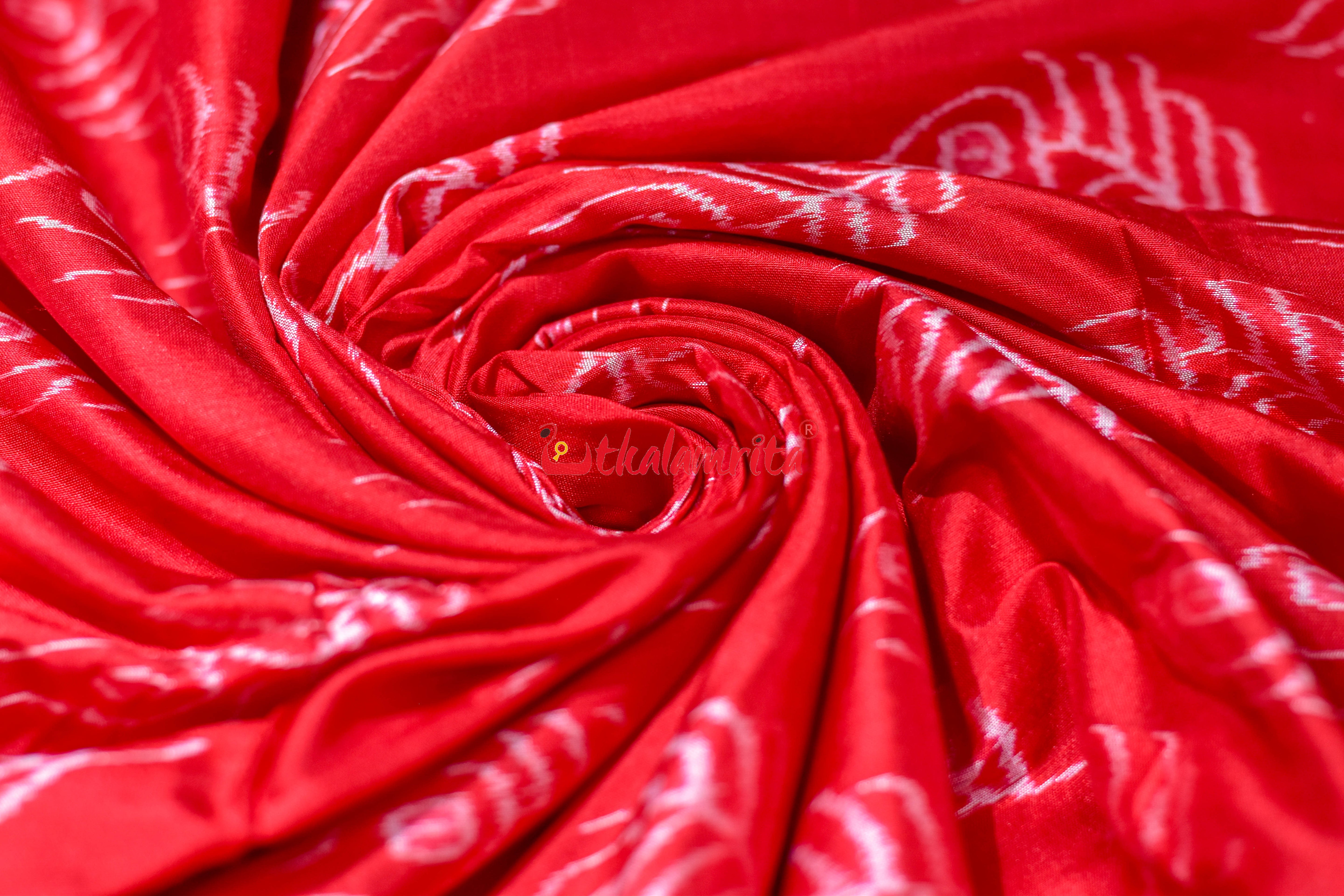 Red with Mayurapucha Sambalpuri Silk (Fabric)