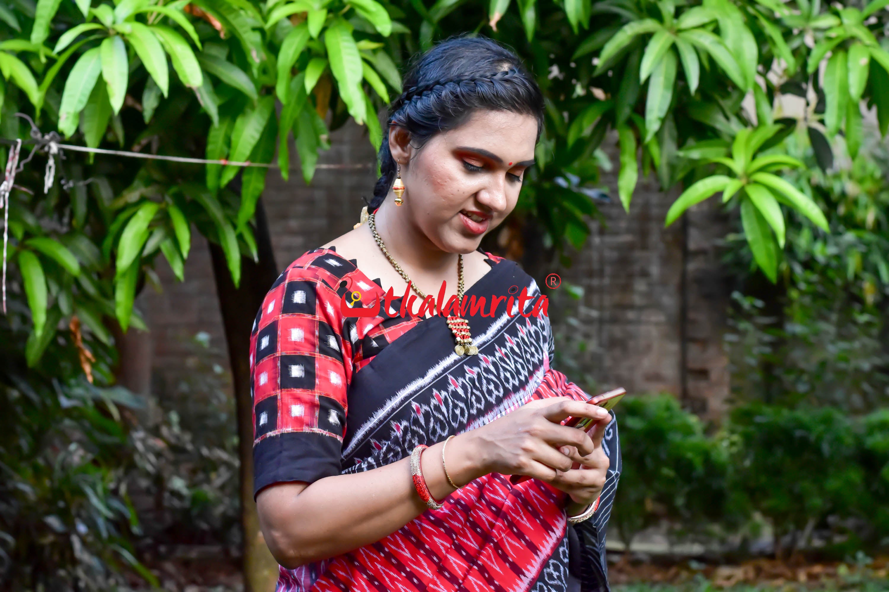 Half Half Pink Red Dhanpatri Sambalpuri Cotton Saree