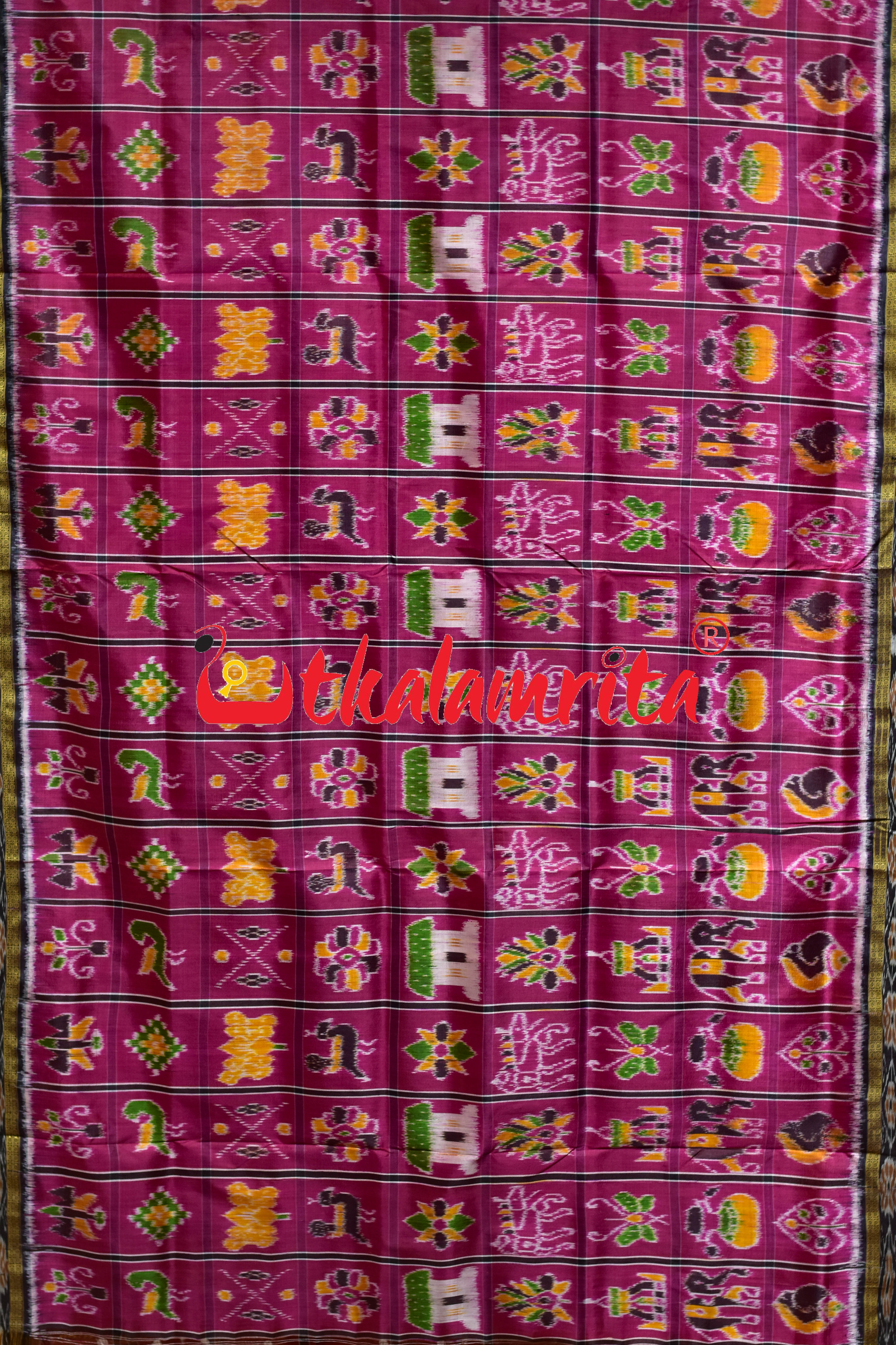 Deep Pink Nabakothi Khandua Silk Saree
