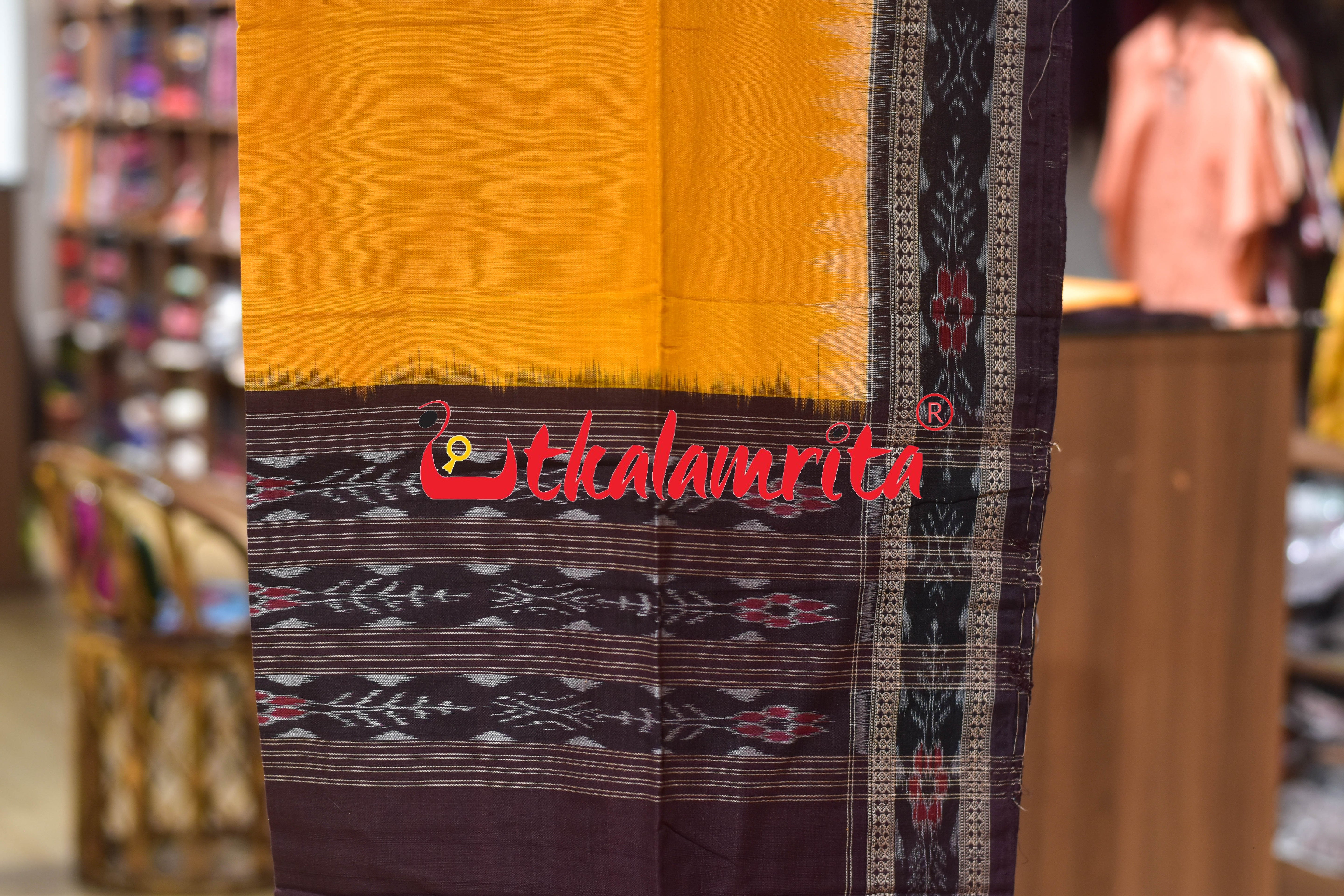 Coffee Yellow Thikiri Waves Sambalpuri Cotton Dress Set