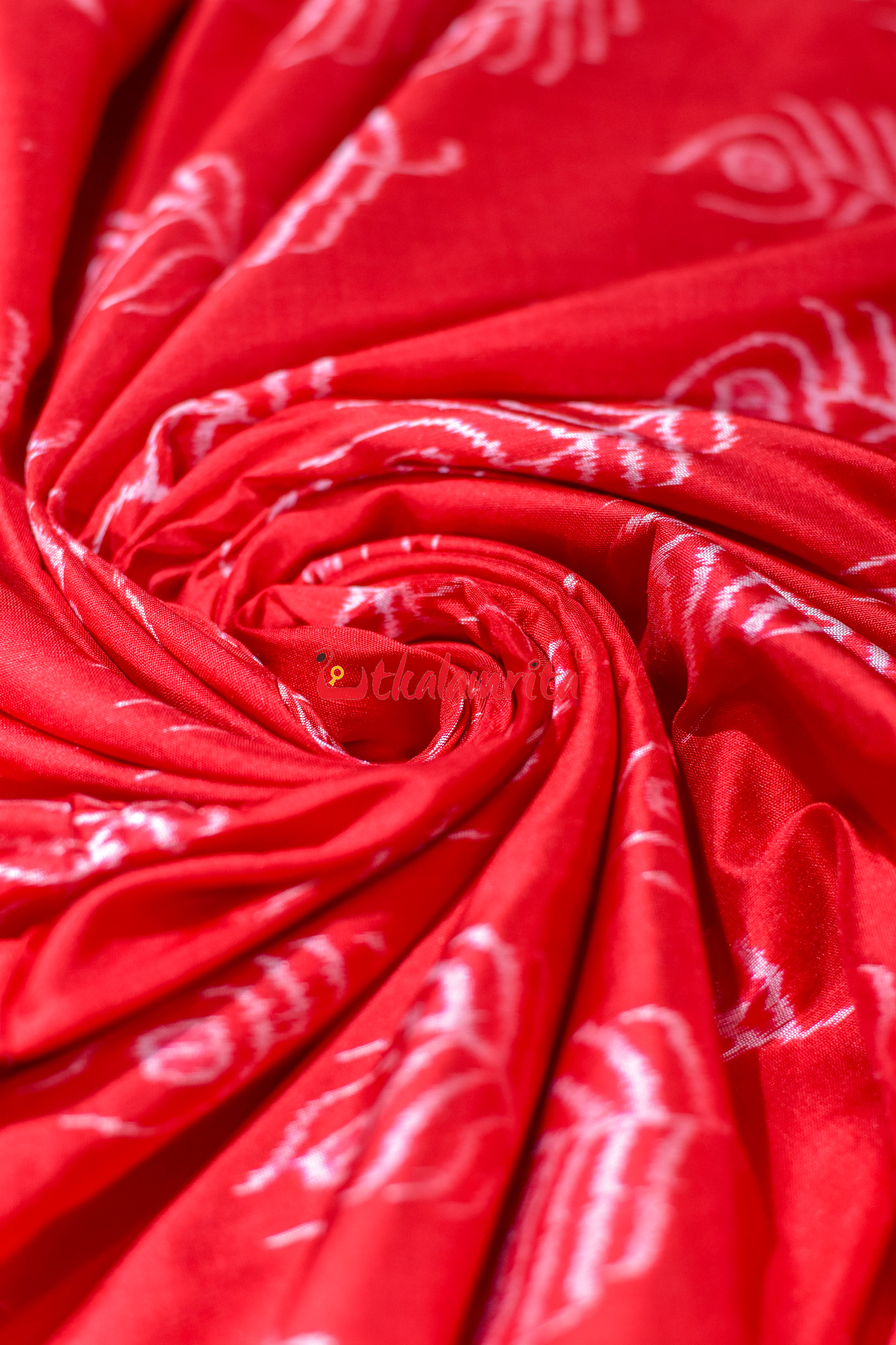 Red with Mayurapucha Sambalpuri Silk (Fabric)